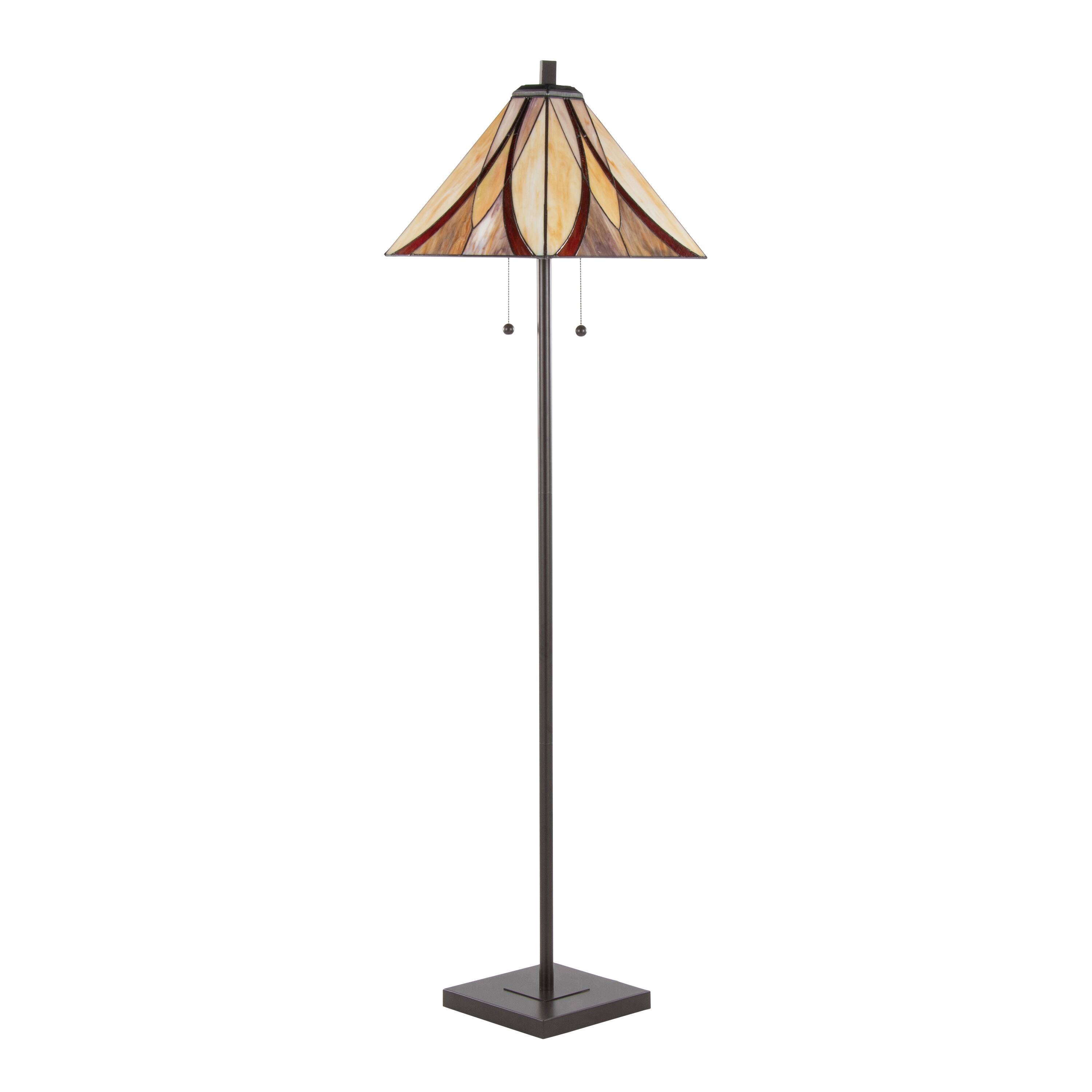 Front. Loheer - Loheer Oil Rubbed Bronze Floor Lamp 63 Inch with Brown Cream Glass Shade Traditional Bedroom Lighting - Bronze,Brown,Cream.