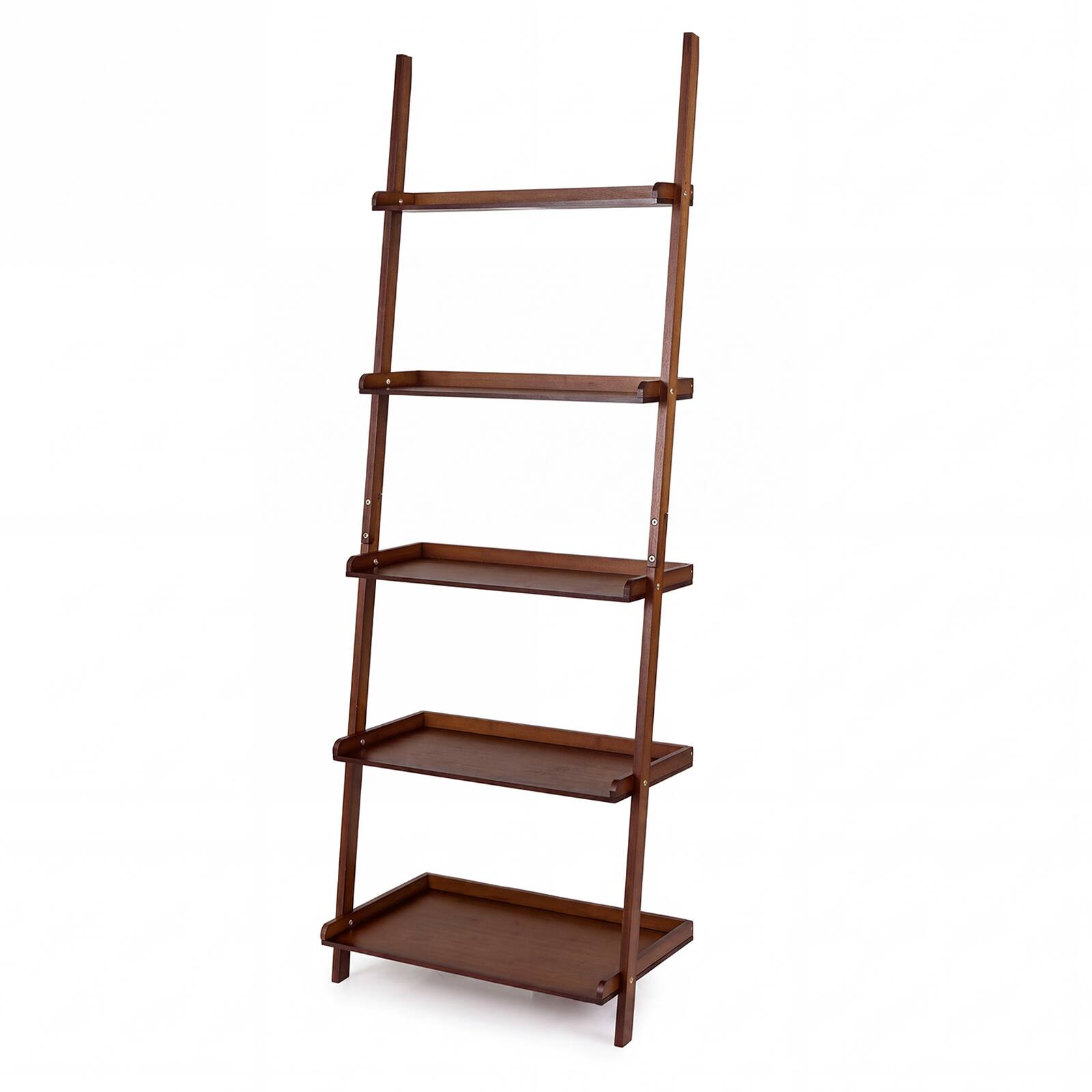 Alt View 9. Costway - Costway 5-Tier Bamboo Ladder Shelf Wall-Leaning Bookshelf Display Bookcase Storage Rack - Walnut.