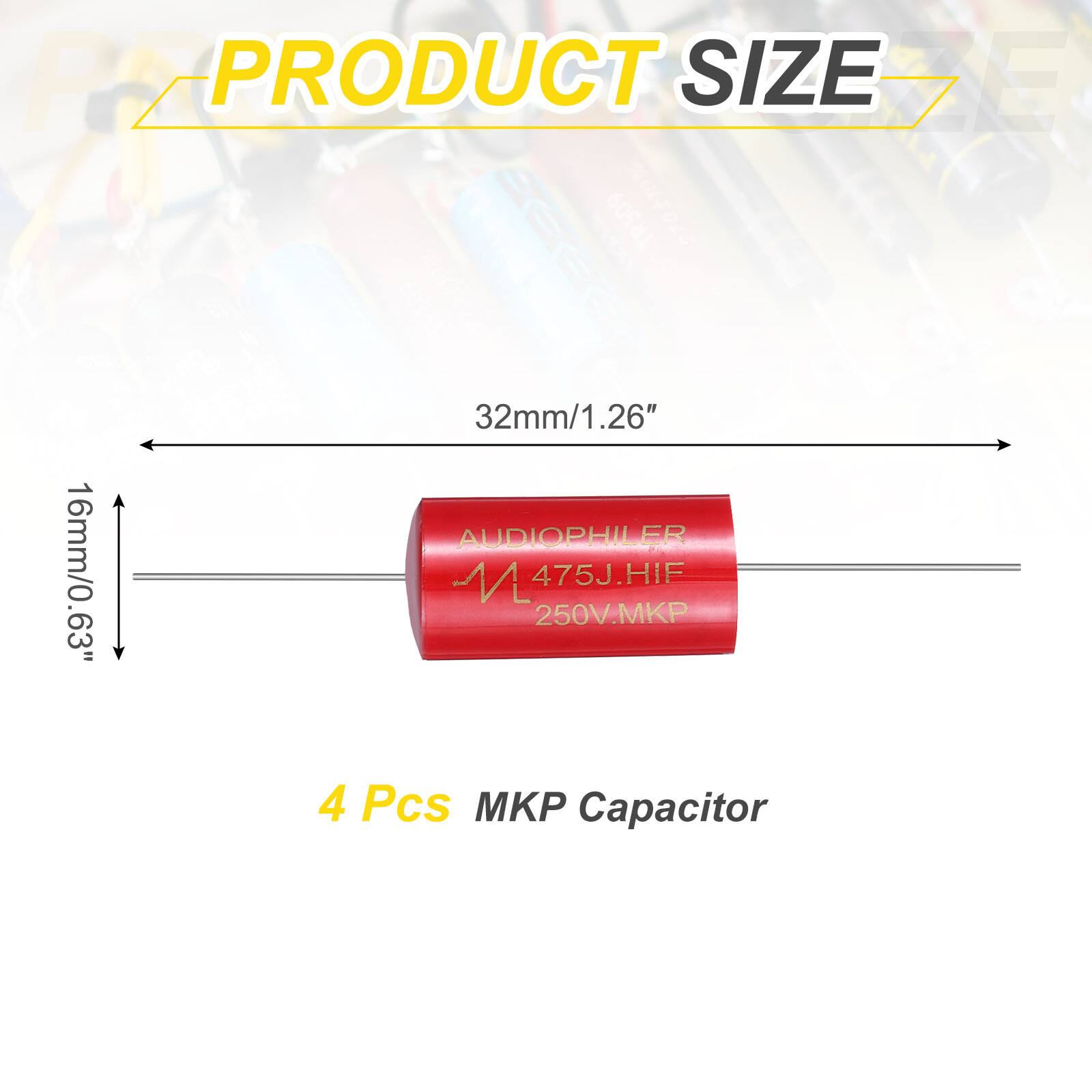 PZ PRODUCT SIZE DE 270410N e 32mm/1.26" AUDIOPHILER ER 16mm/0.63" M 475J.HIF 250V.MKP 4 Pcs MKP Capacitor