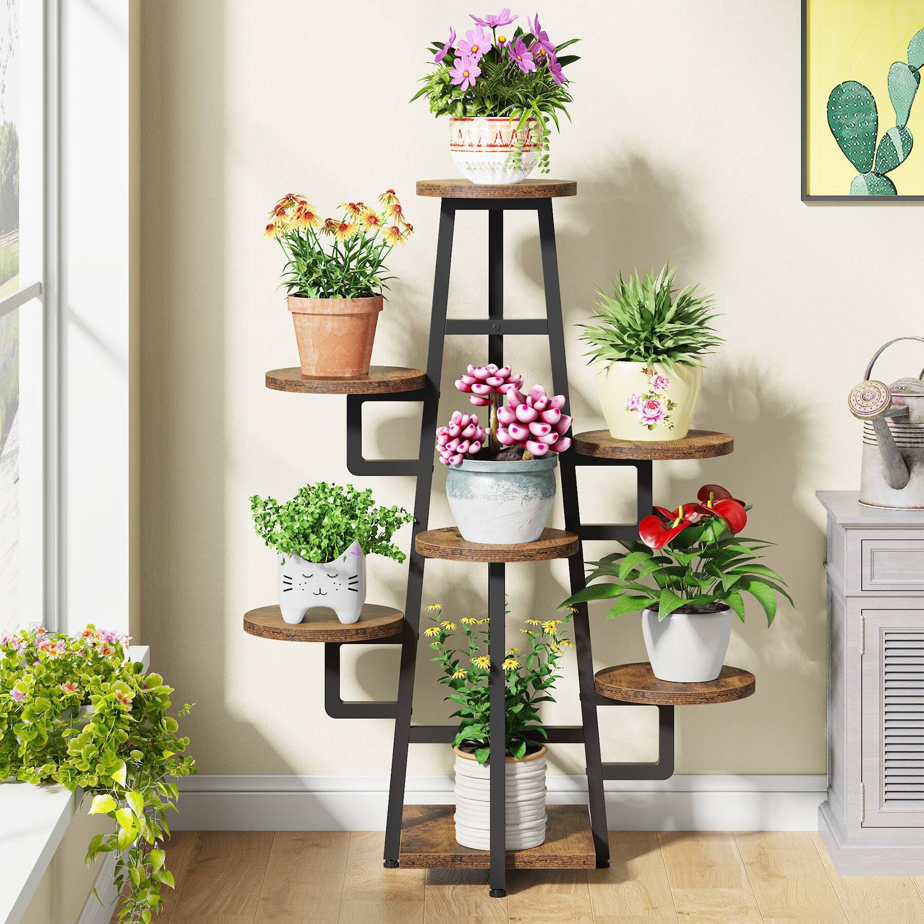 Angle. Tribesigns - Office Storage Shelf, For Organizing and Displaying Items in Workspaces and Reception Areas - Brown.