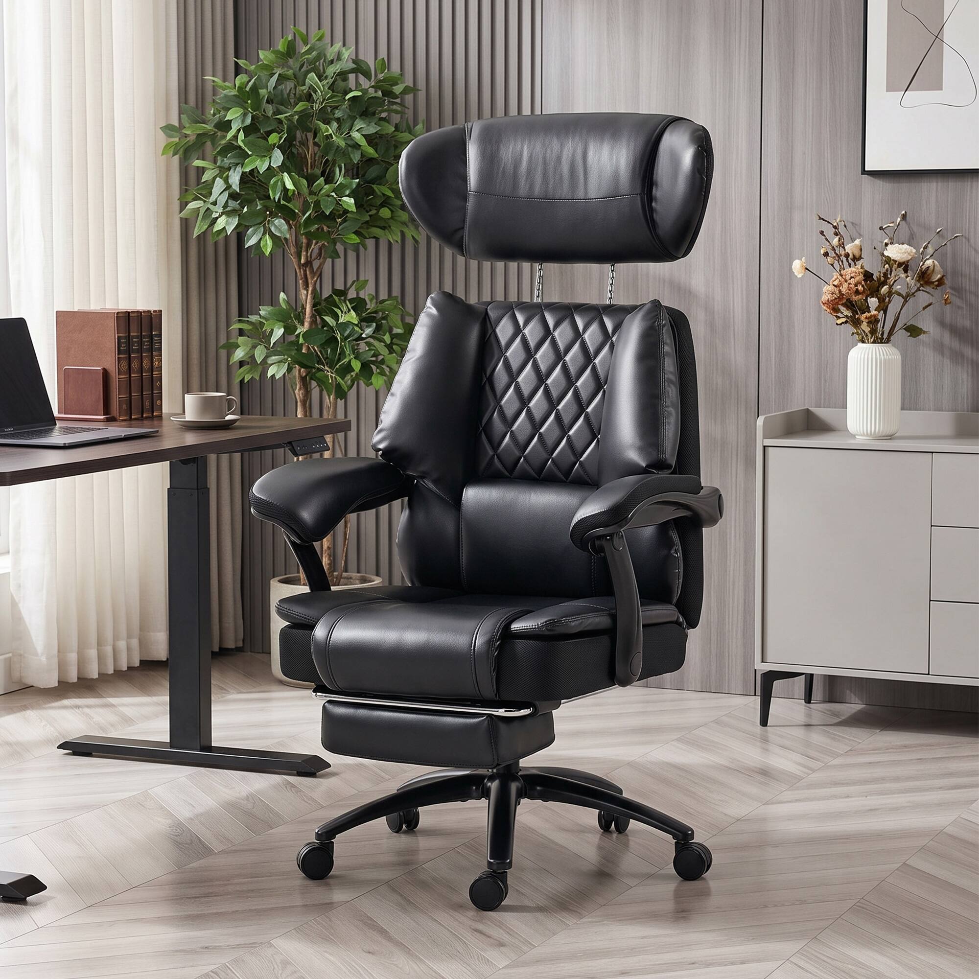 Alt View 1. Homcom - Tall Office Chair with Adjustable Headrest, 500 lbs, Wide Seat, Lumbar Support - Black.