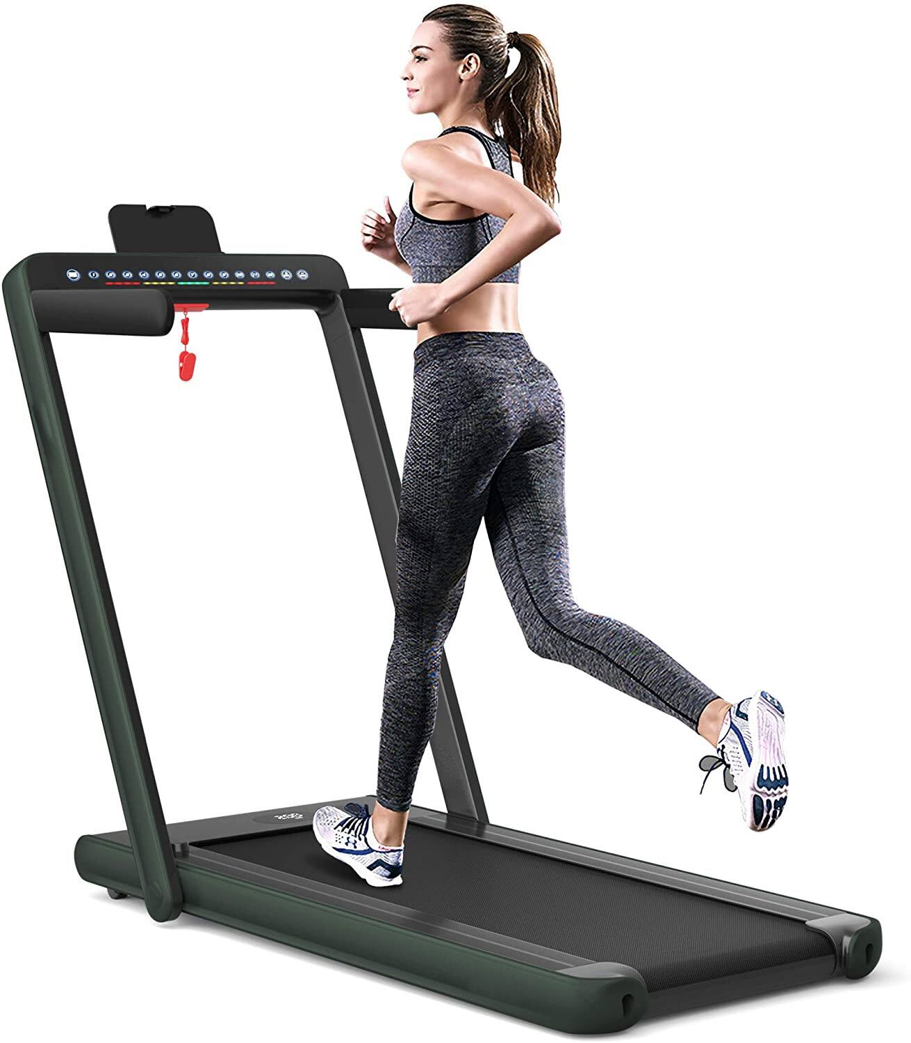 Ecooso - 2.25 HP 2-in-1 Folding Walking Pad Treadmill with Dual Display and App Control - Black