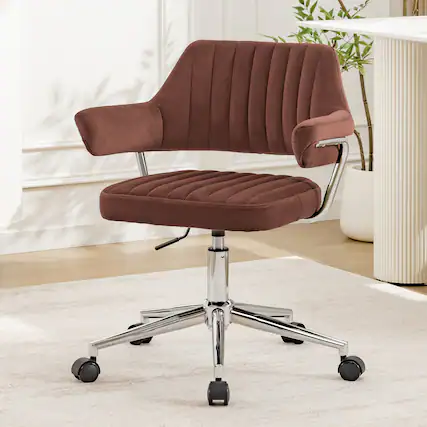 Front. KERDOM - Rolling Mid Back Computer Chair, Swivel Makeup Chair with Arms, Adjustable Height Modern Style Velvet Home Office Chair - Red-1PC.