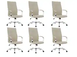 LeisureMod - Sonora Set of 6 Ergonomic High Back Leather Office Desk Chairs, Swivel & Tilt for Conference Room & Home Office Use - Tan