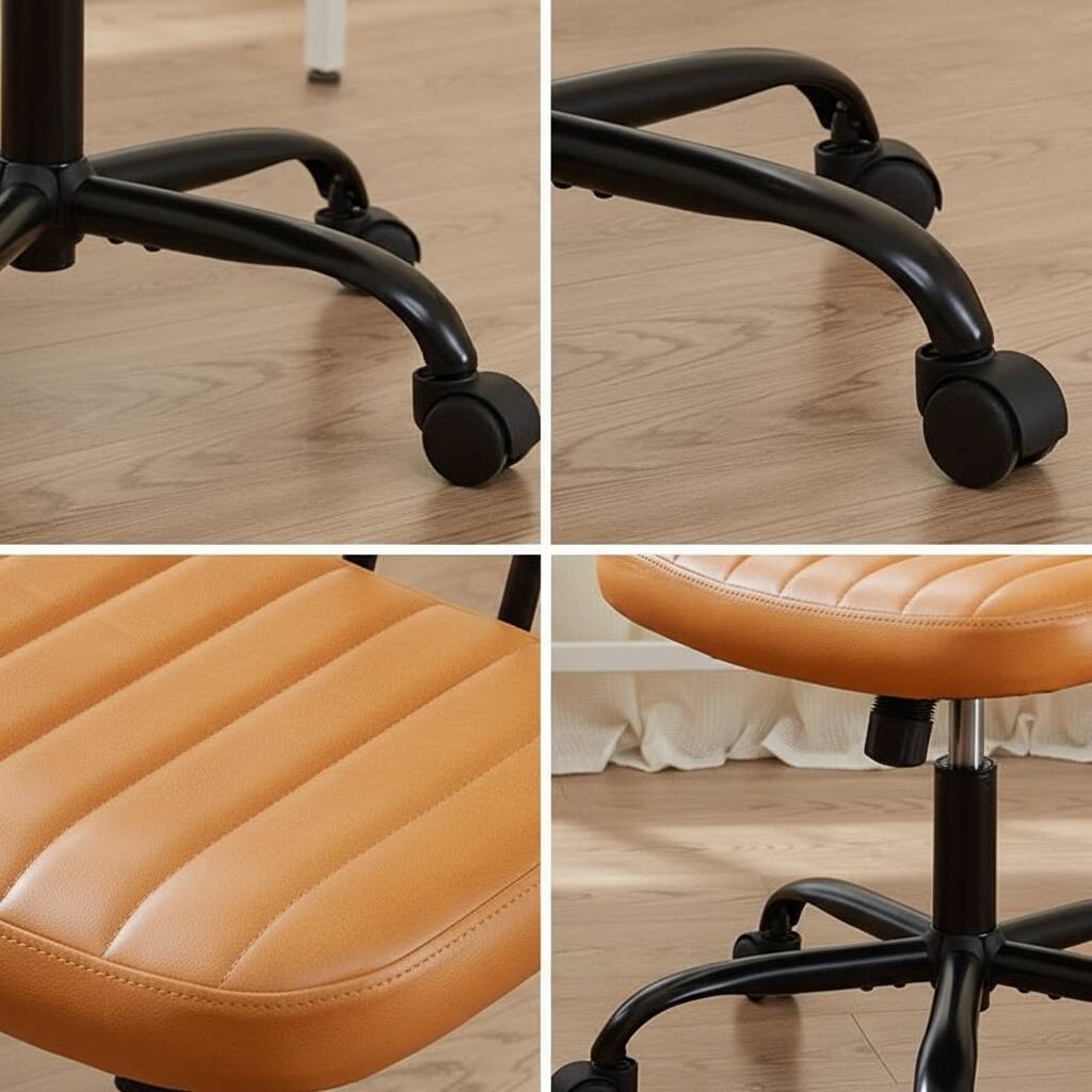 Left. AOITUN - Small Office Desk Chair with Wheels, Armless Compact Seat - Brown.