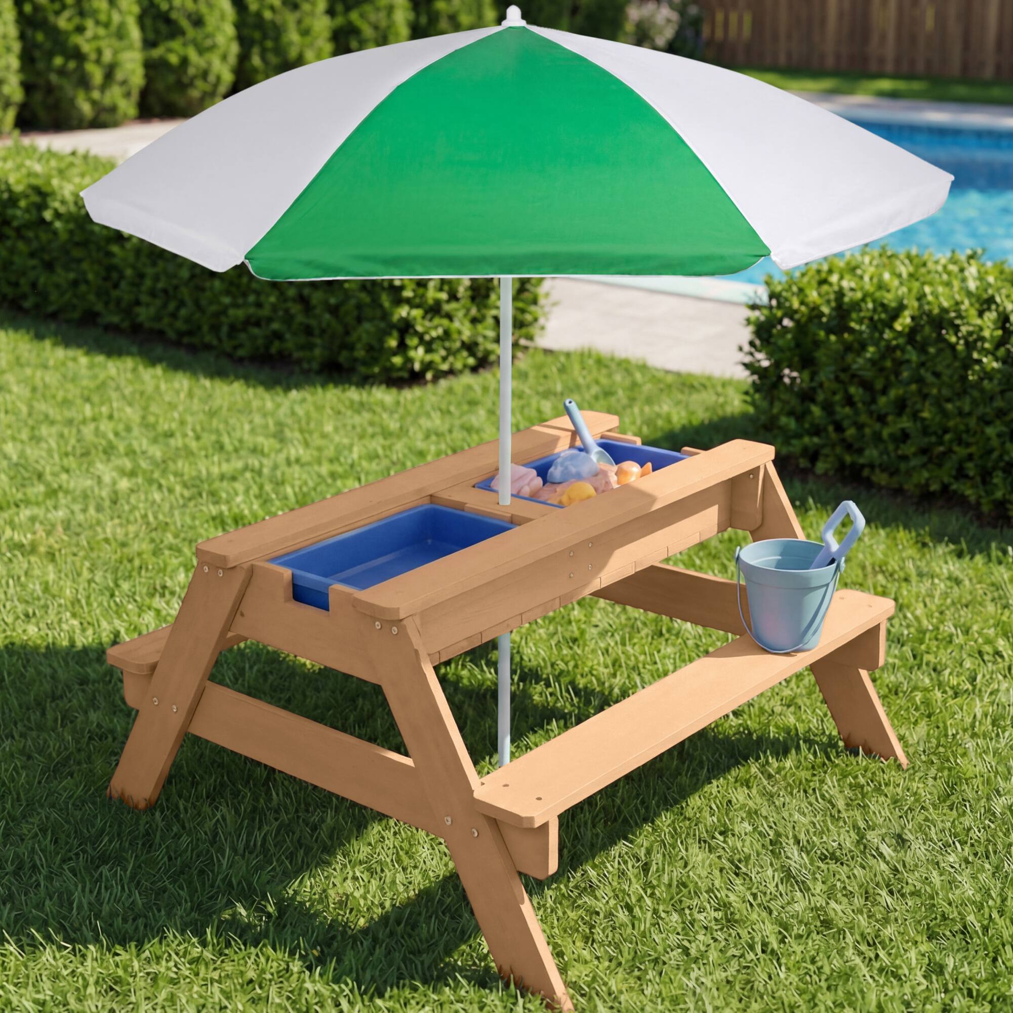Alt View 2. Best Choice Products - Best Choice Products Kids 3-in-1 Outdoor Sand and Water Activity Picnic Table with Umbrella - Green - Green.