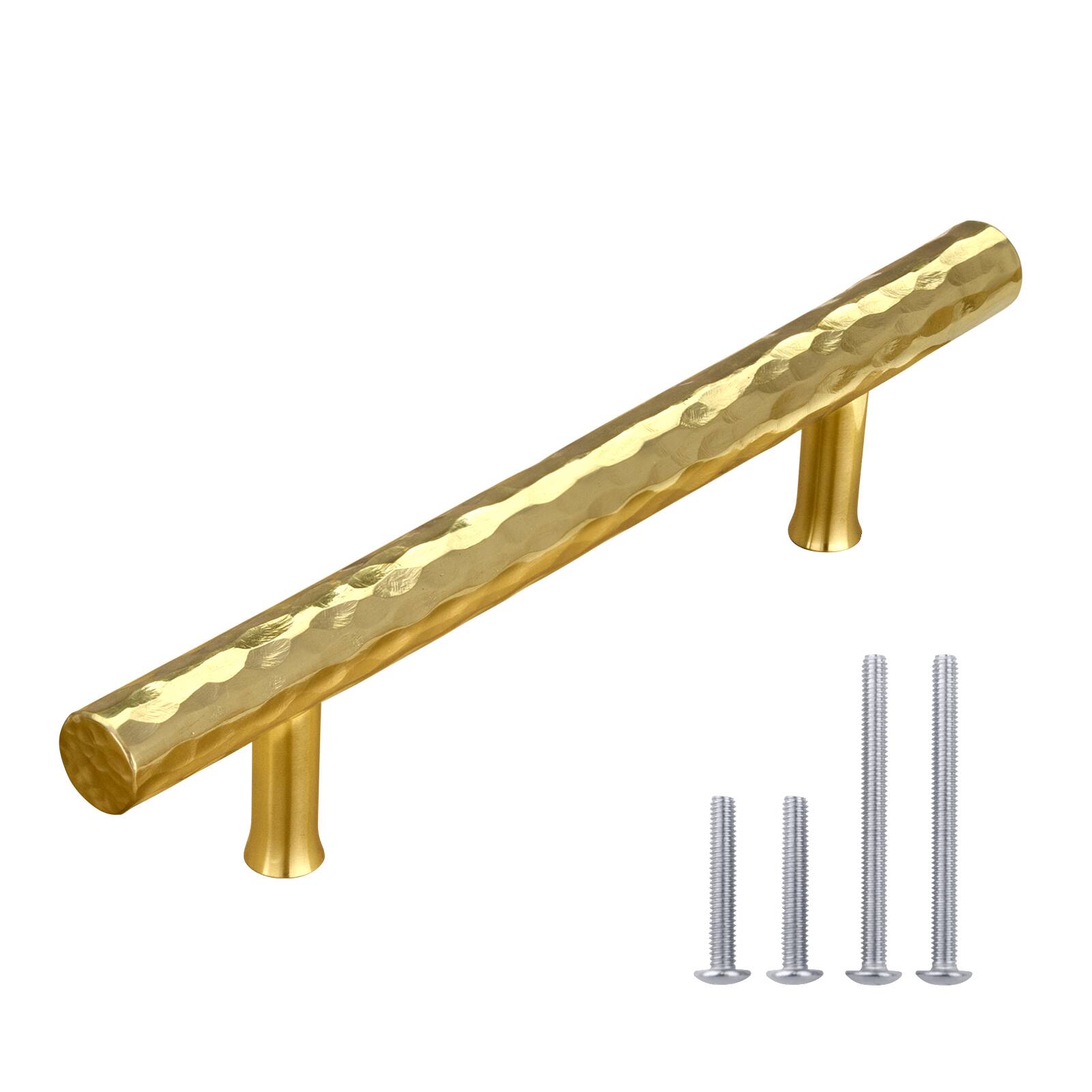 Angle. Akicon - Akicon Solid Brass 3-3/4 Inch Hole Center Kitchen Cabinet Handles Drawer Pulls 5-Pack in Polished Gold - Polished Gold.