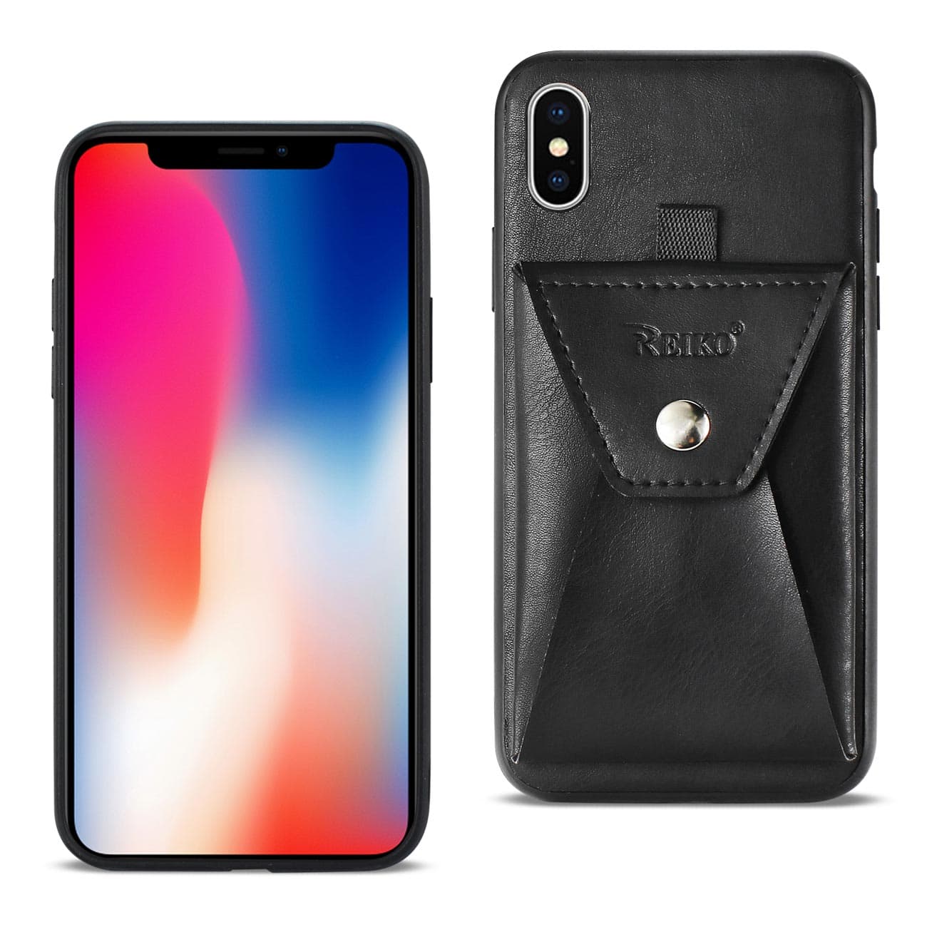Reiko - Iphone X/Iphone Xs Durable Leather Protective Case With Back Pocket In - Black