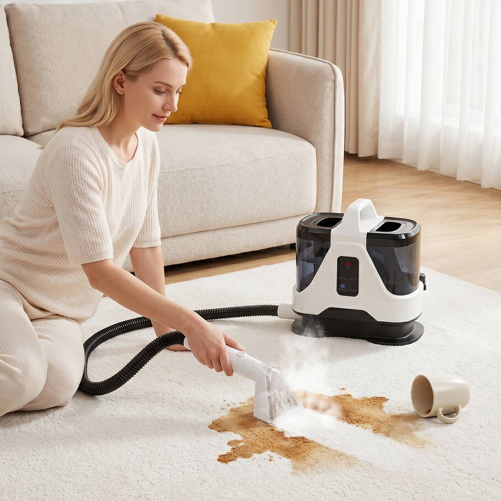 Alt View 10. Topteng - 1700W Portable Carpet Cleaner - 16KPa Suction, Dual Tank, 30s Heat Up for Upholstery & Home Deep Cleaning - White.
