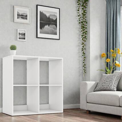 Front. Hivvago - Compact 4-Cube Bookcase with Rear Guard Design for Versatile Storage - White.