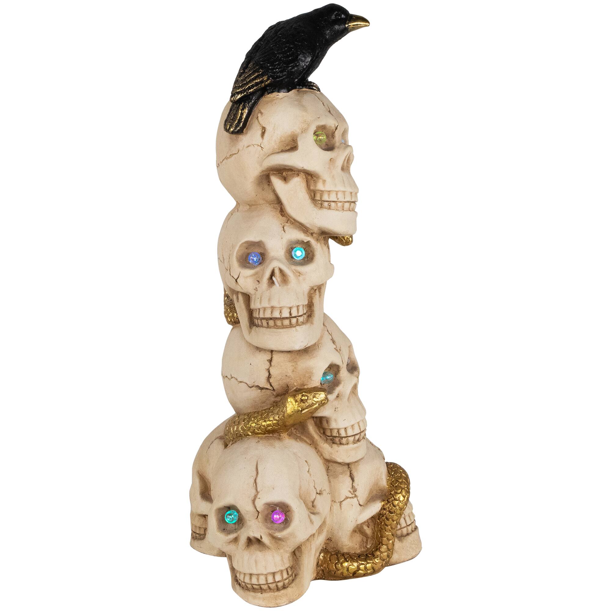 Alt View 3. Northlight - LED Lighted Skull Tower with Raven and Snake Halloween Decoration - 27.5" - Multicolor - Beige.