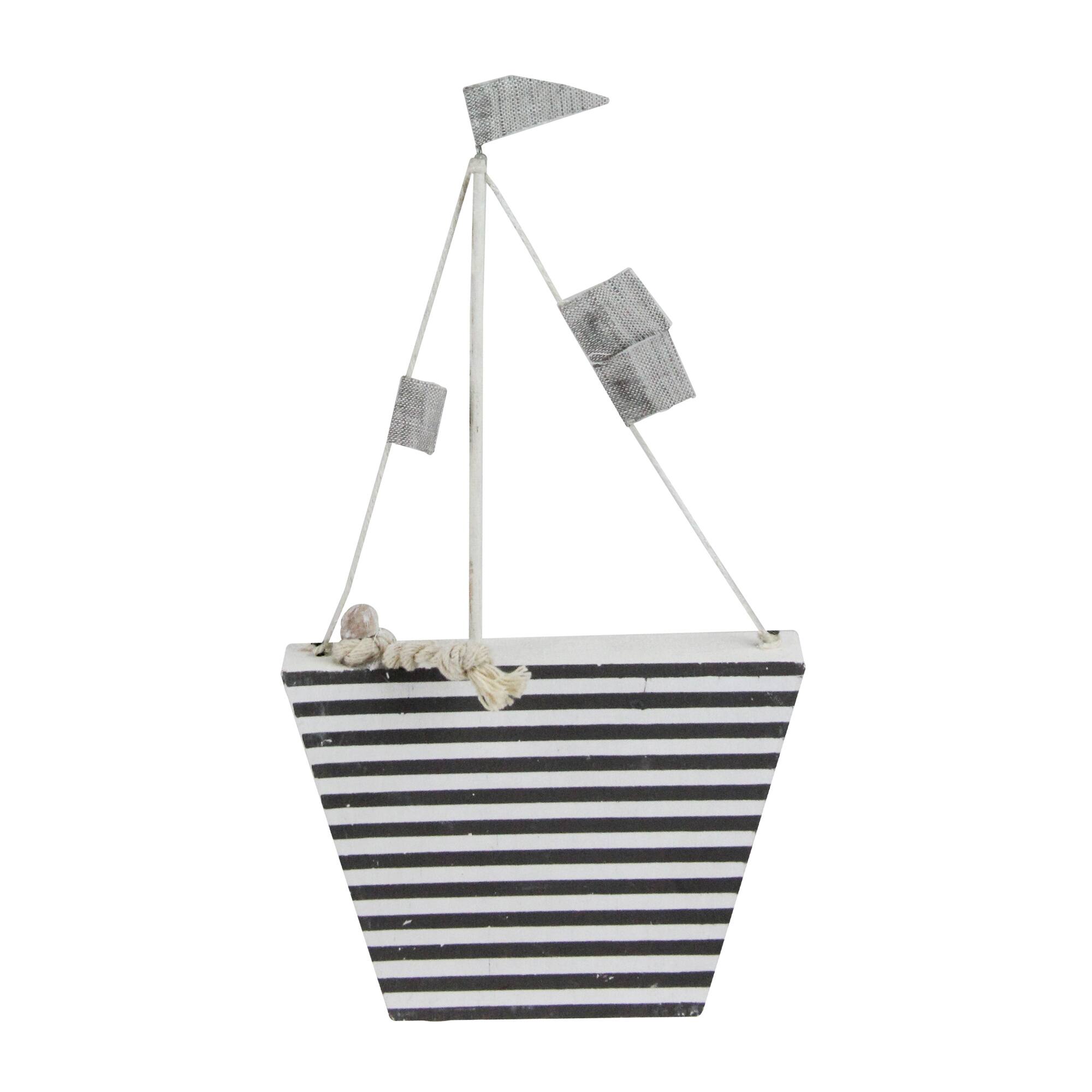 Front. Northlight - Cape Cod Inspired Striped Boat Decoration - 8.75” - Gray.