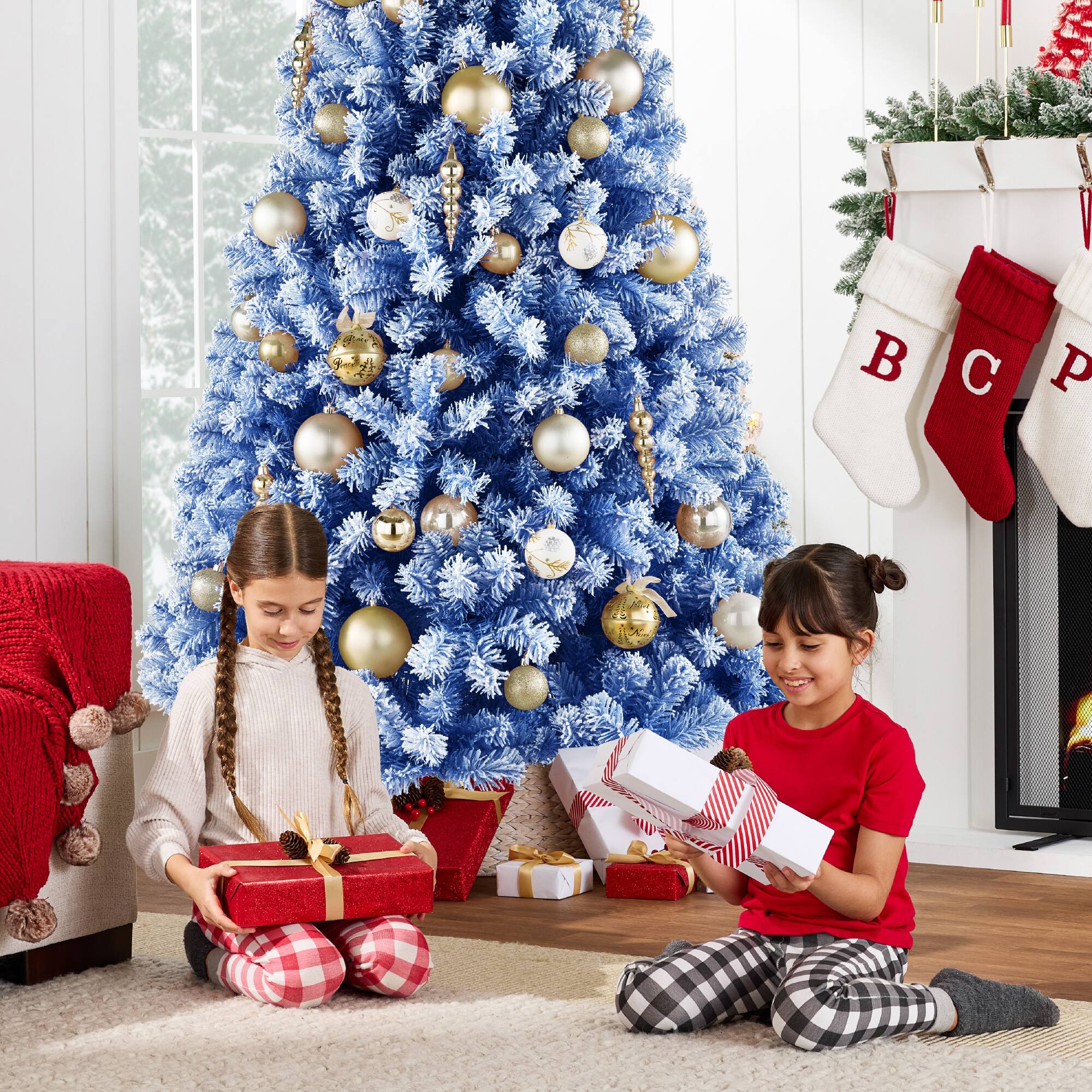 Alt View 5. Best Choice Products - Snow Flocked Colorful Artificial Pine Christmas Tree w/ Foldable Metal Base - Baby Blue.