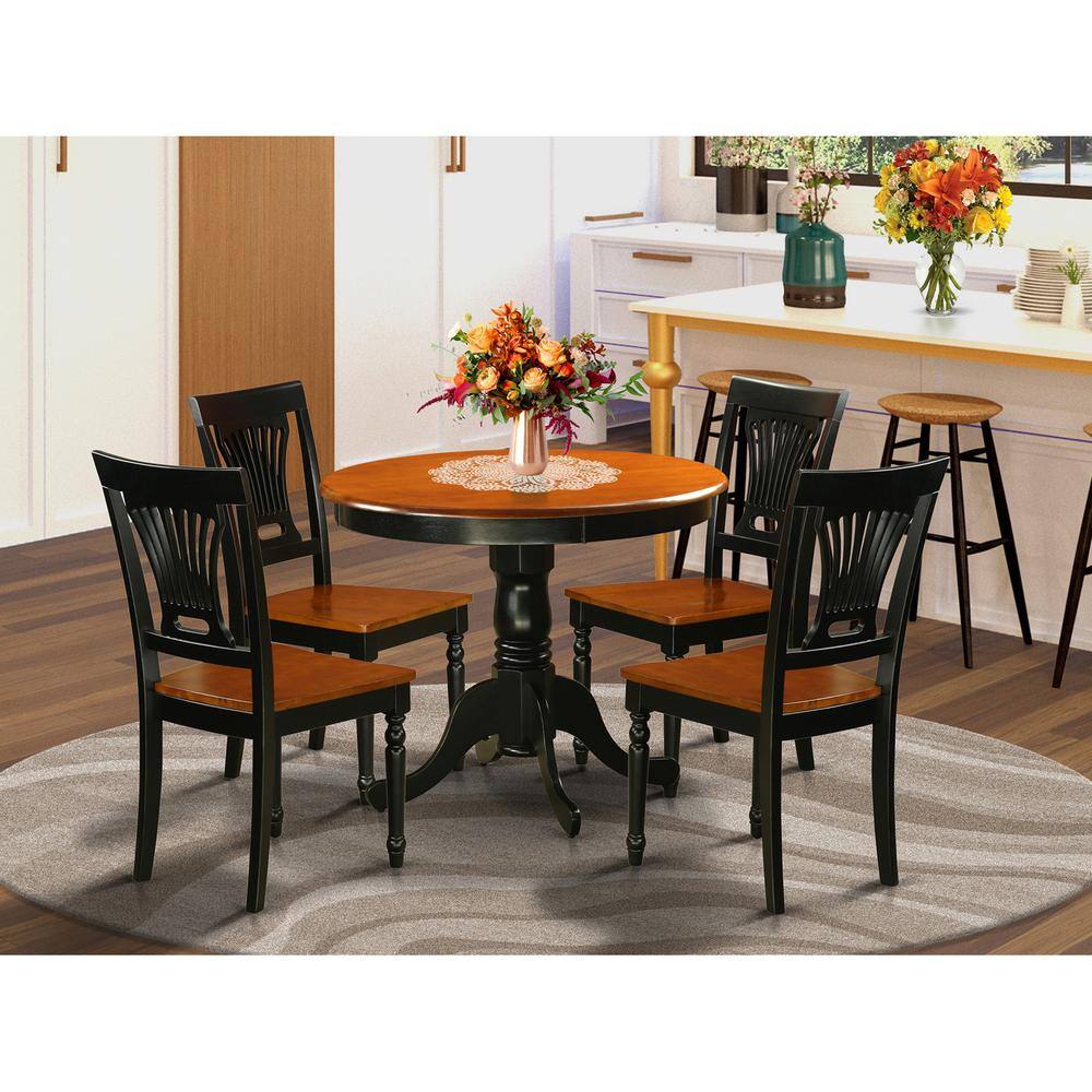 Back. East West Furniture - Dining set - 5 Pcs with 4 Wooden Chairs - Black & Cherry.