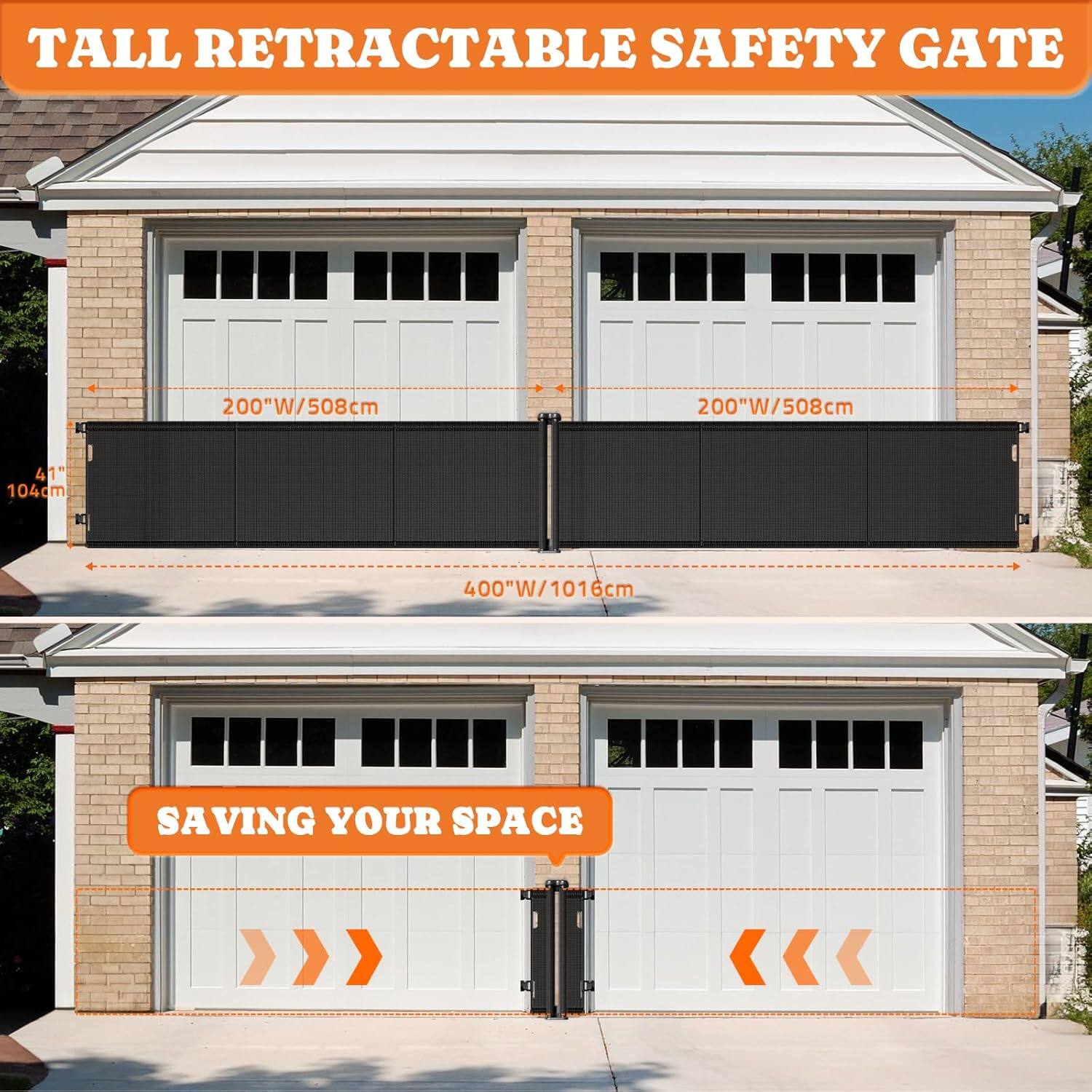 TALL RETRACTABLE SAFETY GATE, 200"W/508cm, 200W/508cm, 41", 4, 104cm, 400W/1016cm, SAVING YOUR SPACE