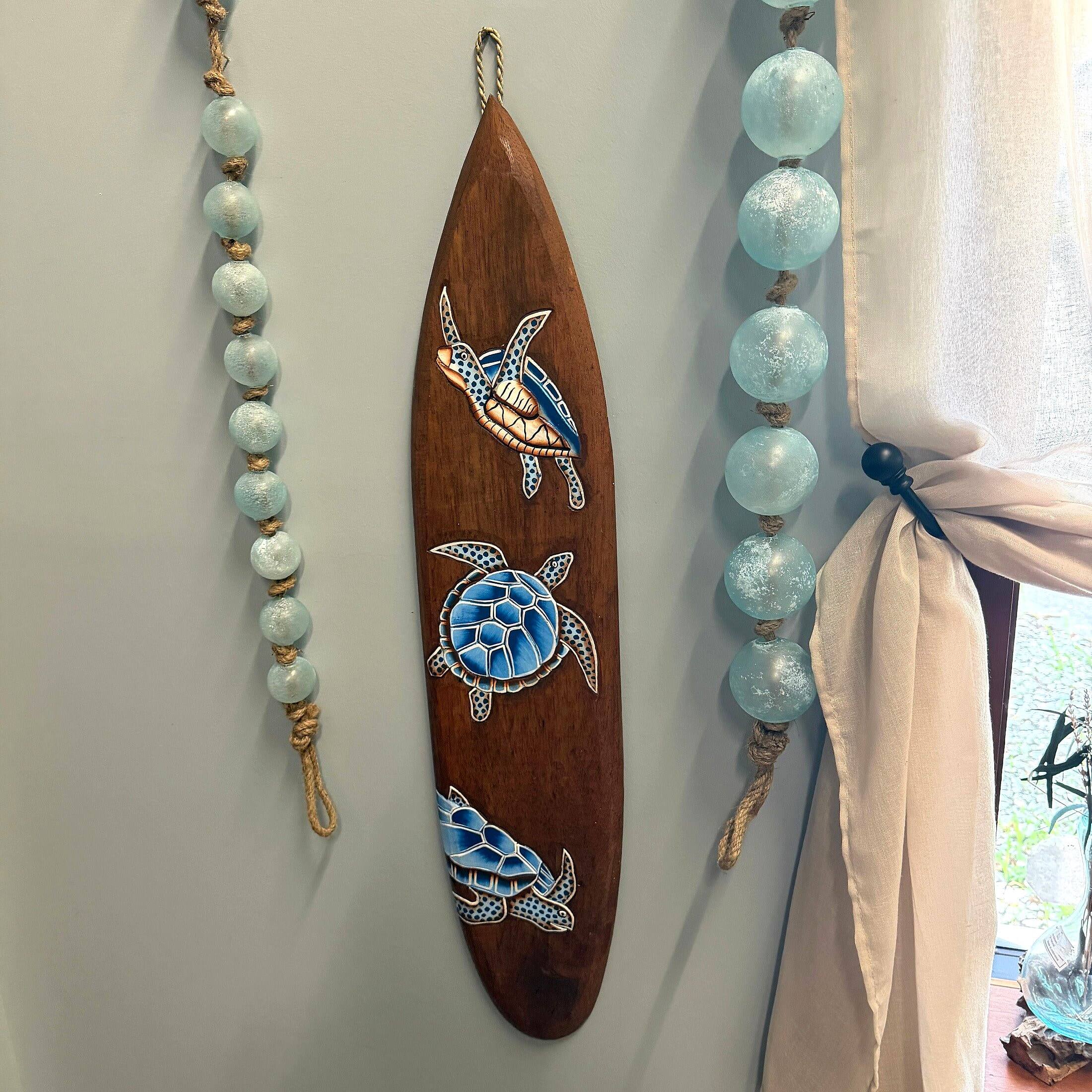 Alt View 3. Things2Die4 - Sea Turtle Surfboard Wall Hanging Coastal Wood Decor 39.5 in Brown Blue - Brown.