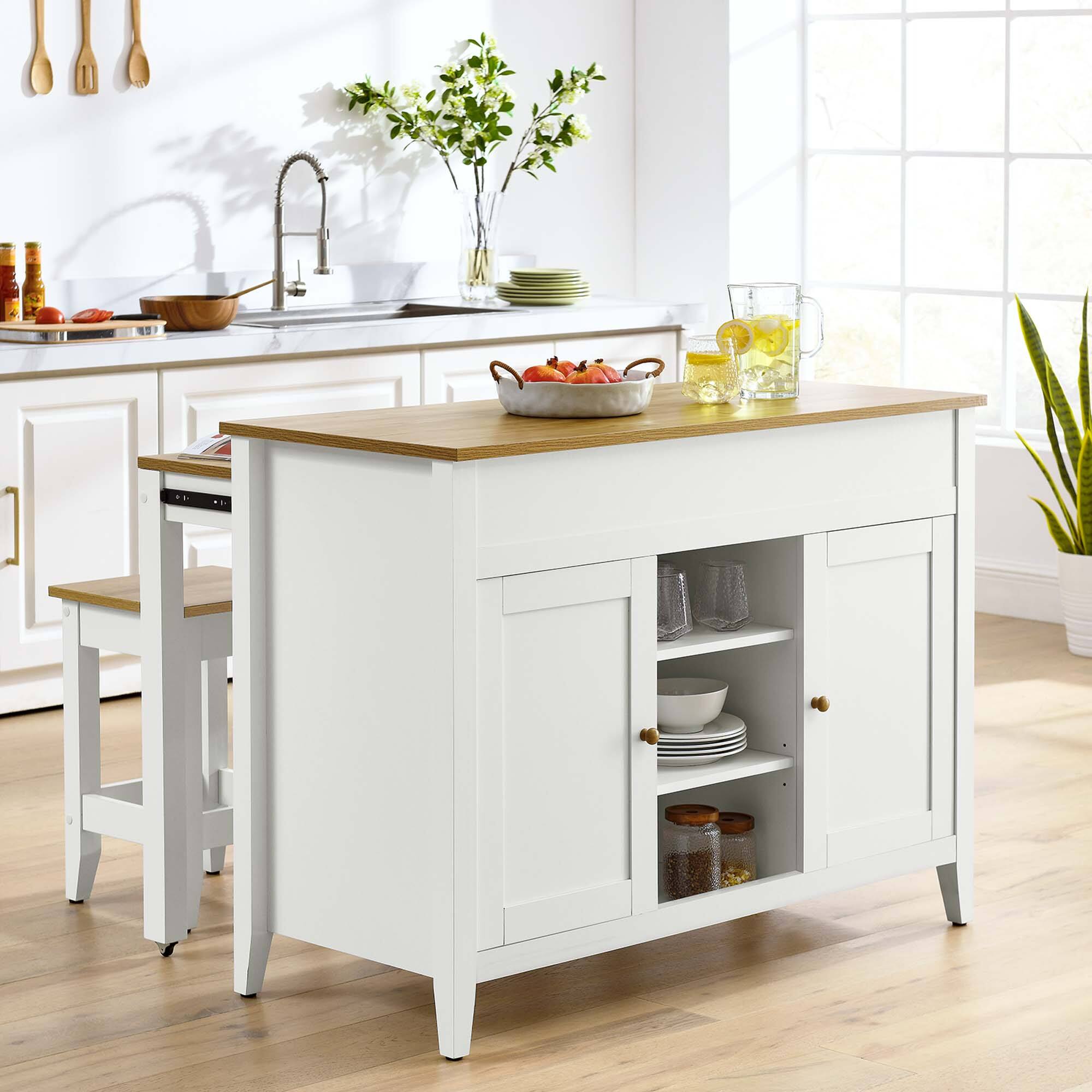 Front. Modway - Garland 3-Piece Kitchen Island and Stool Set by Modway - Oak White.