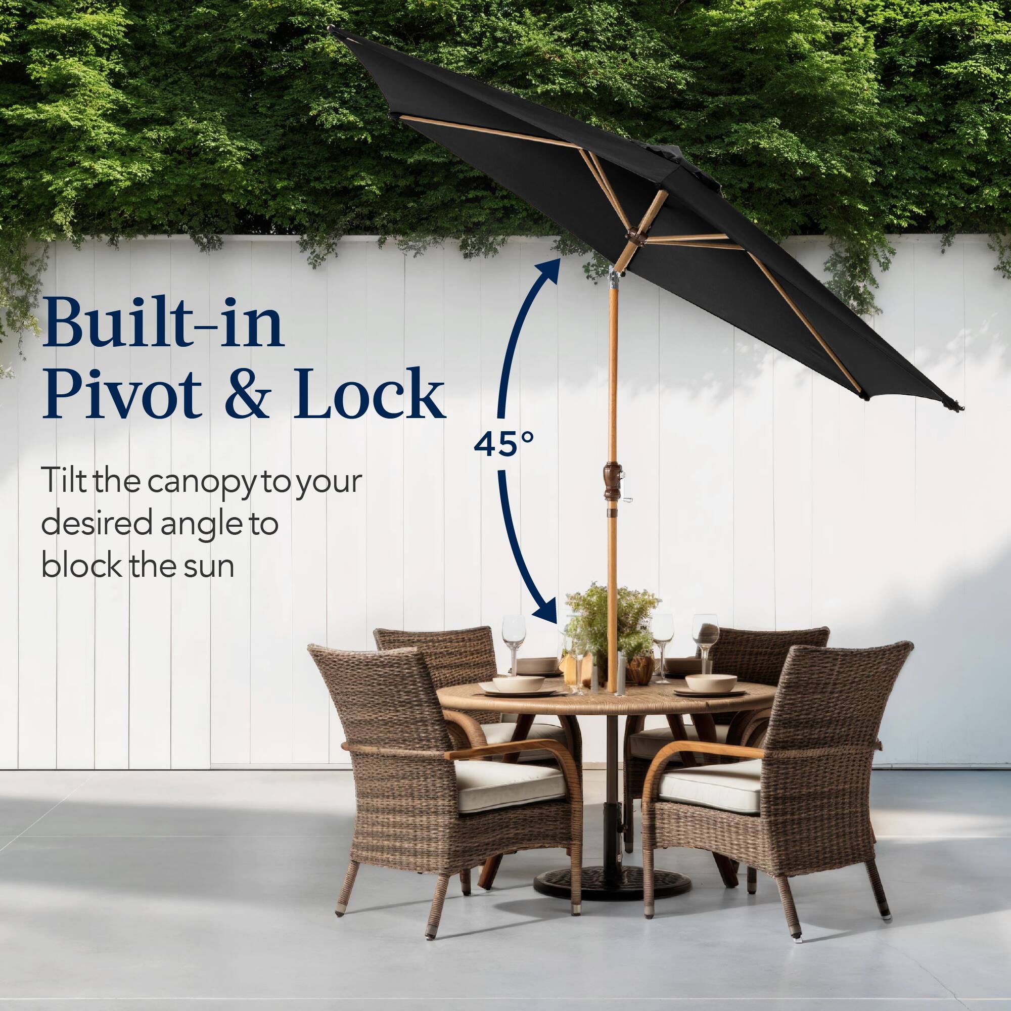Built-in Pivot & Lock 45°

Tilt the canopy to your desired angle to block the sun.
