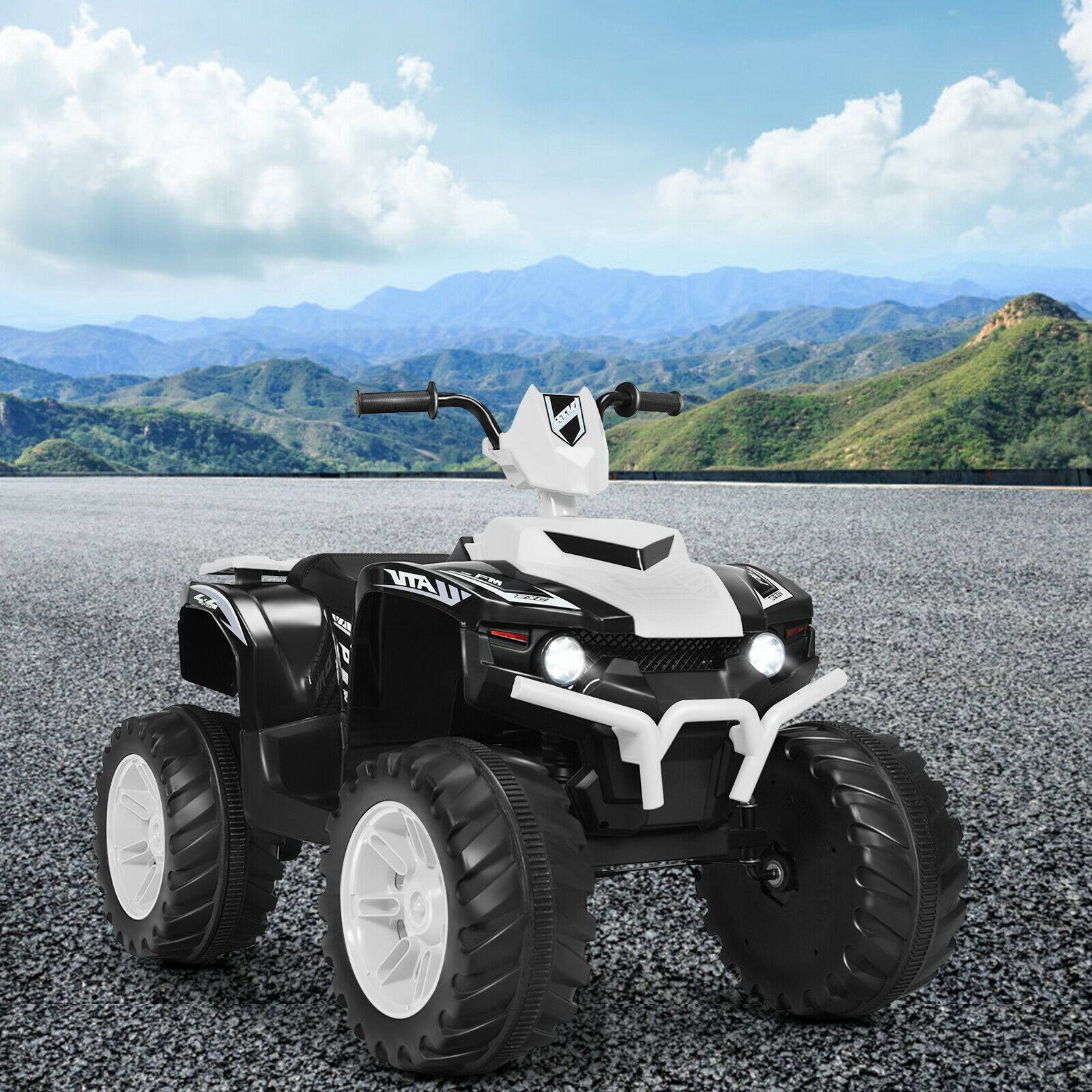 Alt View 1. SlickBlue - 12V Kids Ride-On ATV with LED Lights and Treaded Tires for Outdoor Fun - White.