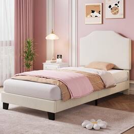 Acekool - Twin Size Velvet Bed Frame, Corduroy Upholstered Twin Bed Frames Platform - Beige