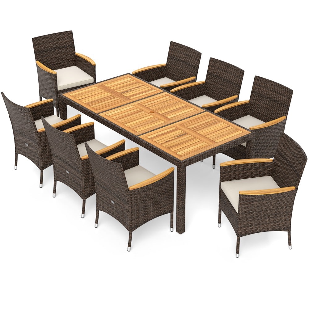 Mondawe - 9 Piece Outdoor Dining Set with Acacia Wood Table Top - Beige