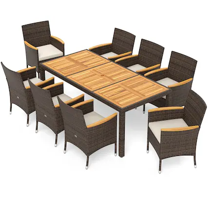 Front. Mondawe - 9 Piece Outdoor Dining Set with Acacia Wood Table Top - Beige.