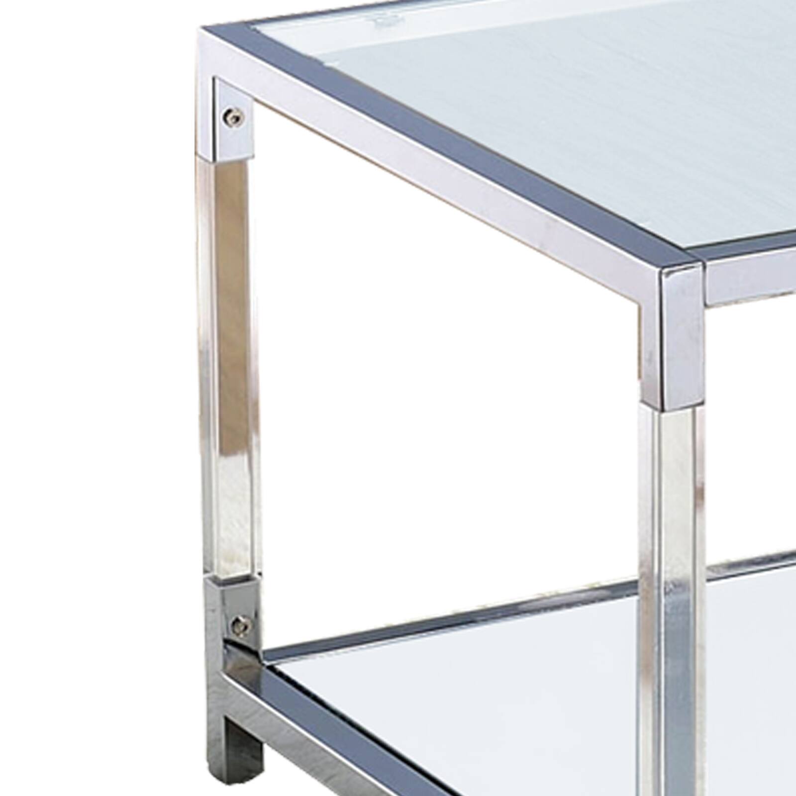 Alt View 2. Manhattan Lane - Glass Top Metal Coffee Table with Open Bottom Shelf - Clear and Silver.
