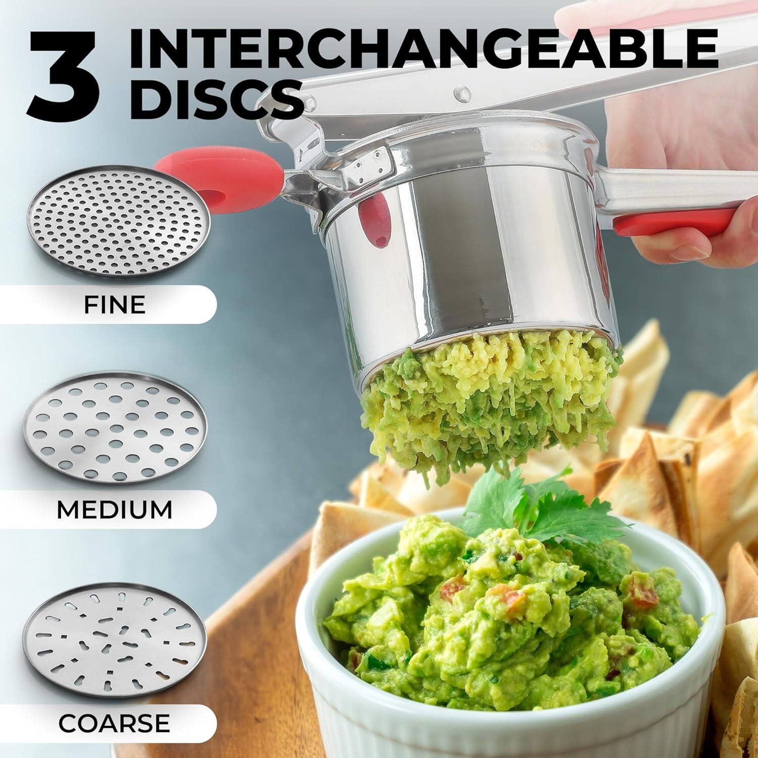 3 INTERCHANGEABLE DISCS

FINE  
MEDIUM  
COARSE