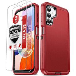 Bundle - Entronix - for Galaxy S21 FE - Heavy Duty Case & 2 Screen Protectors - Red