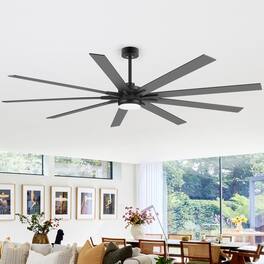 Breezary - 72/84 Inch LED Ceiling Fan, 9 Blades, 24W LED Light, DC Motor, 6 Speeds, Memory Function, Timer, Remote & Downrod Mount - 84-in Black