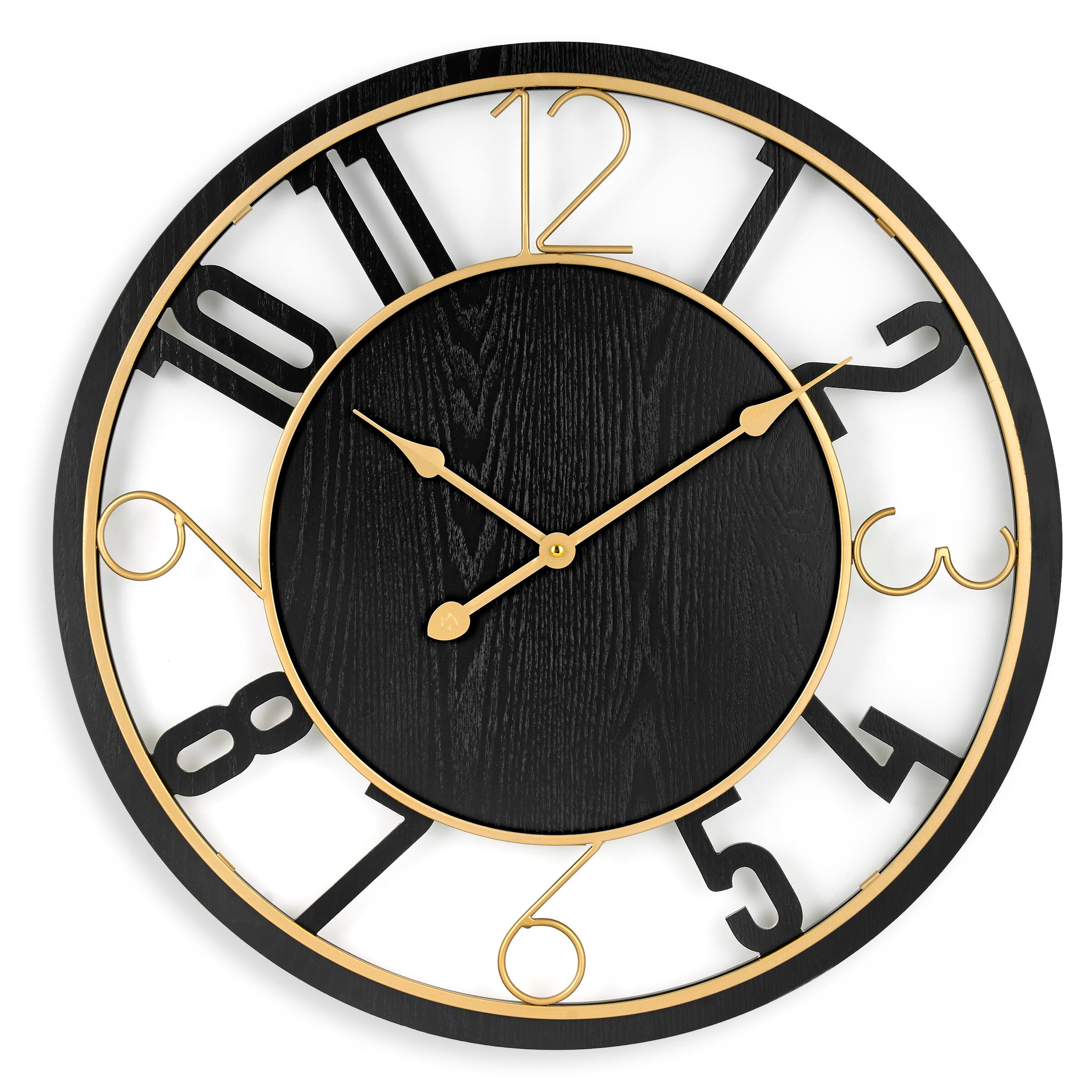 Front. Sorbus - Sorbus 24-Inch Large Wall Clock, Wooden Decorative Clock for Living Room, Kitchen, Easy to Hang Analog Wall Art - Black.