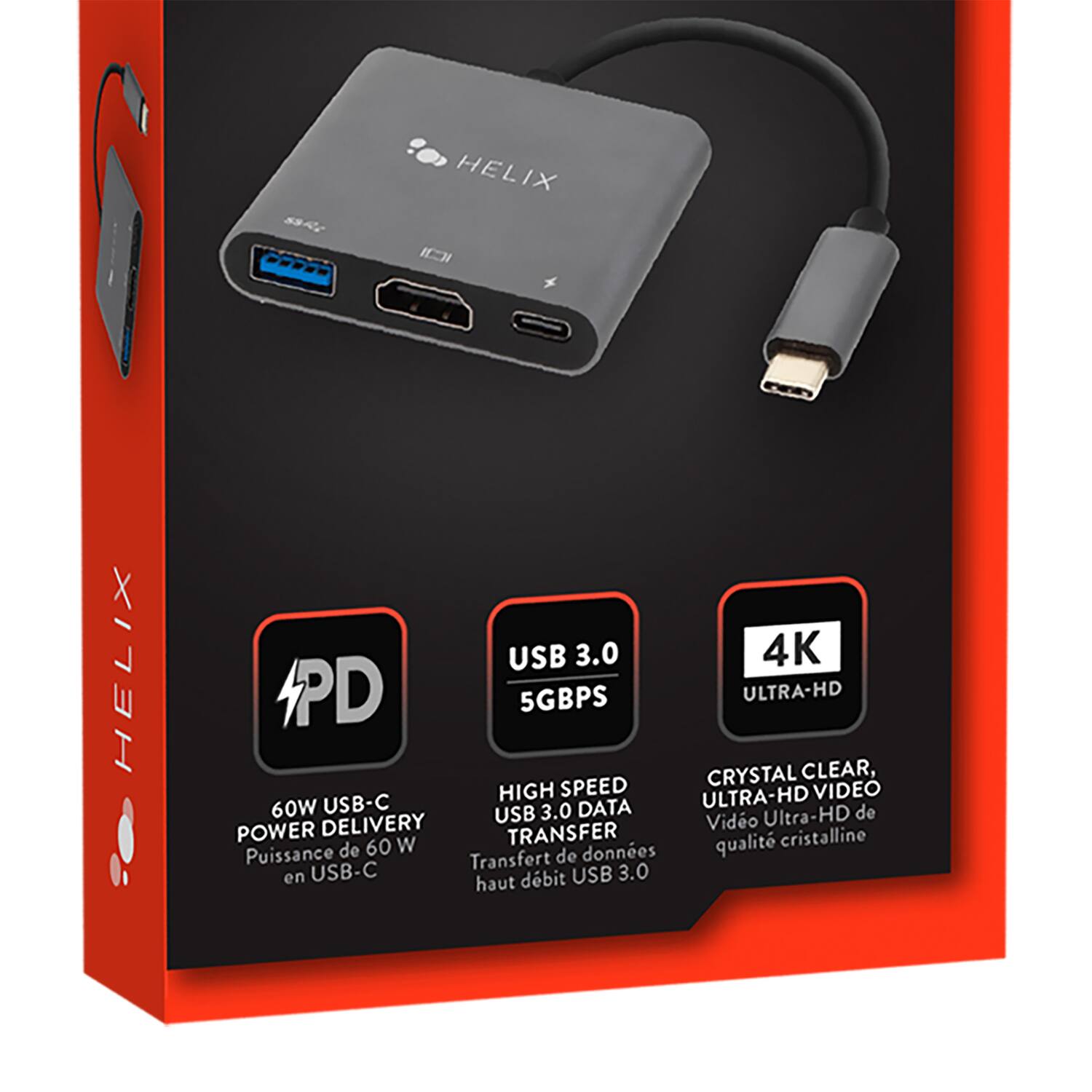 HELIX USB 3.0 4K PD 5GBPS ULTRA-HD CRYSTAL CLEAR, HIGH SPEED ULTRA-HD VIDEO 60W USB-C USB 3.0 DATA

- 60W USB-C POWER DELIVERY
- USB 3.0 5GBPS HIGH SPEED DATA TRANSFER
- 4K ULTRA-HD CRYSTAL CLEAR, ULTRA-HD VIDEO QUALITY