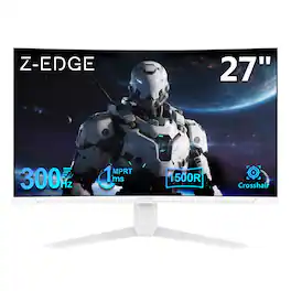 Z-Edge - UG27S- 27" 1080P Full HD 300 Hz 1 ms Curved Gaming Monitor, HDMI x 2, DP x 2, FreeSync Compatible - White