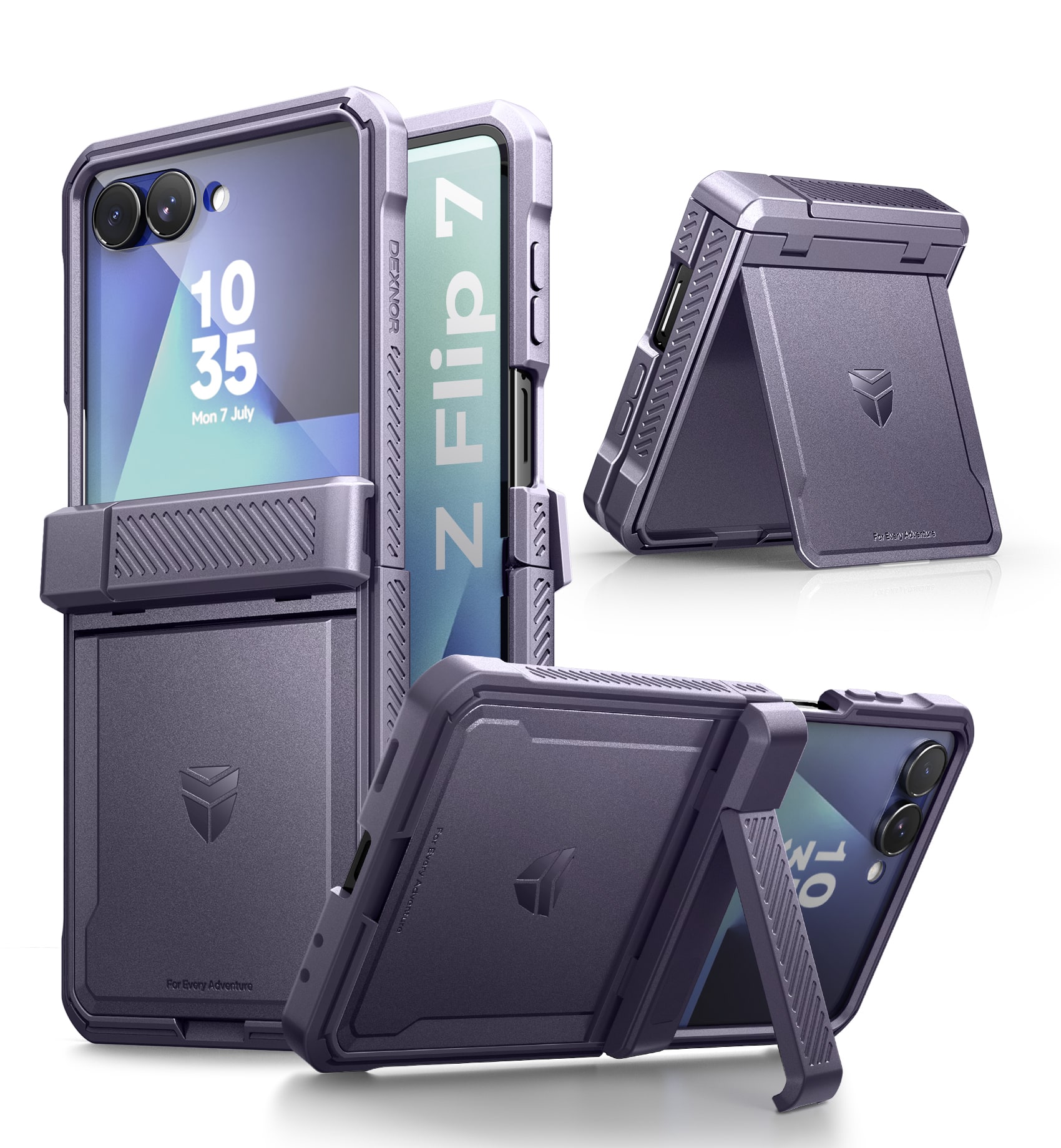 Dexnor - Case for Samsung Galaxy Z Flip 7 with Auto-Close Hinge Protection, Screen Protector, Full-Body Shockproof Bumper Cover - Phantom Purple