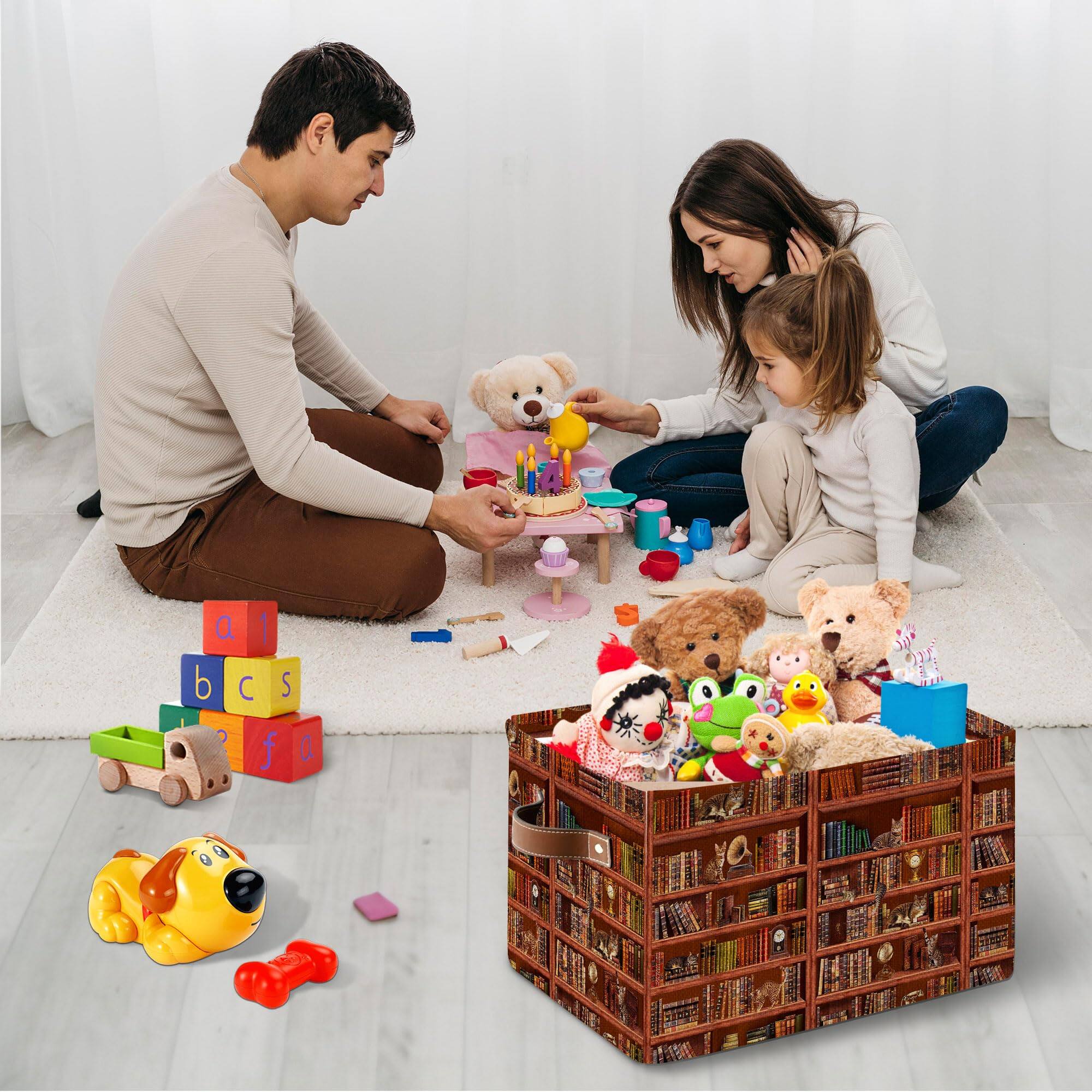 Alt View 2. Dapper Styles - Read Book Storage Bins Collapsible Cat Basket With Handles Canvas Cube Organizer Bin For Clothes Toys Blank... - Truck01.