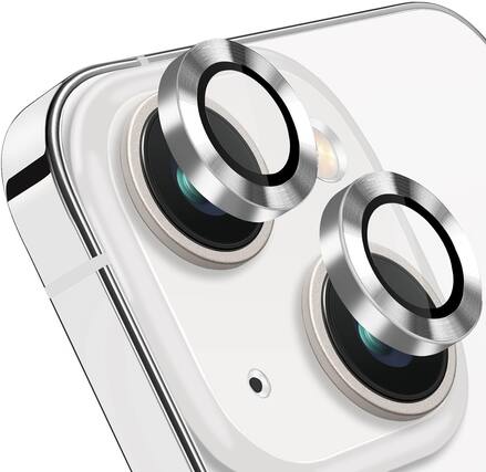 Front. Entronix - Entronix Luxury Metal Camera Lens Protector for iPhone 15 and 15 Plus - Silver.