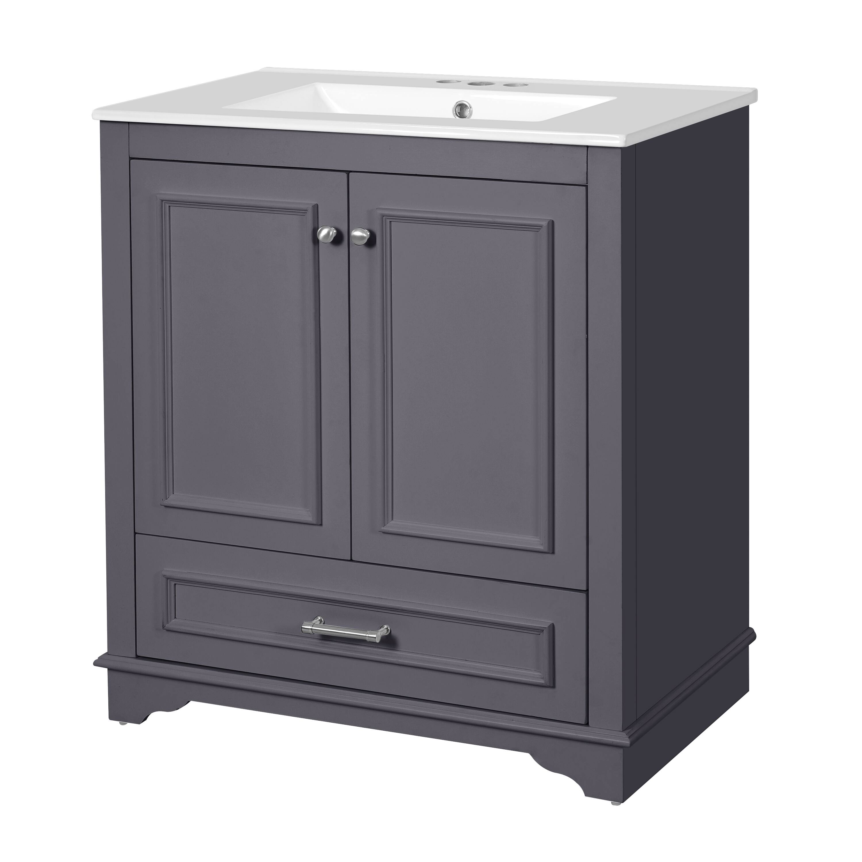 Left. Whisen - 30" Modern Bathroom Vanity with Ceramic Sink, 2 Large Soft Closing Doors, Storage Cabinet for Bath - Blue.