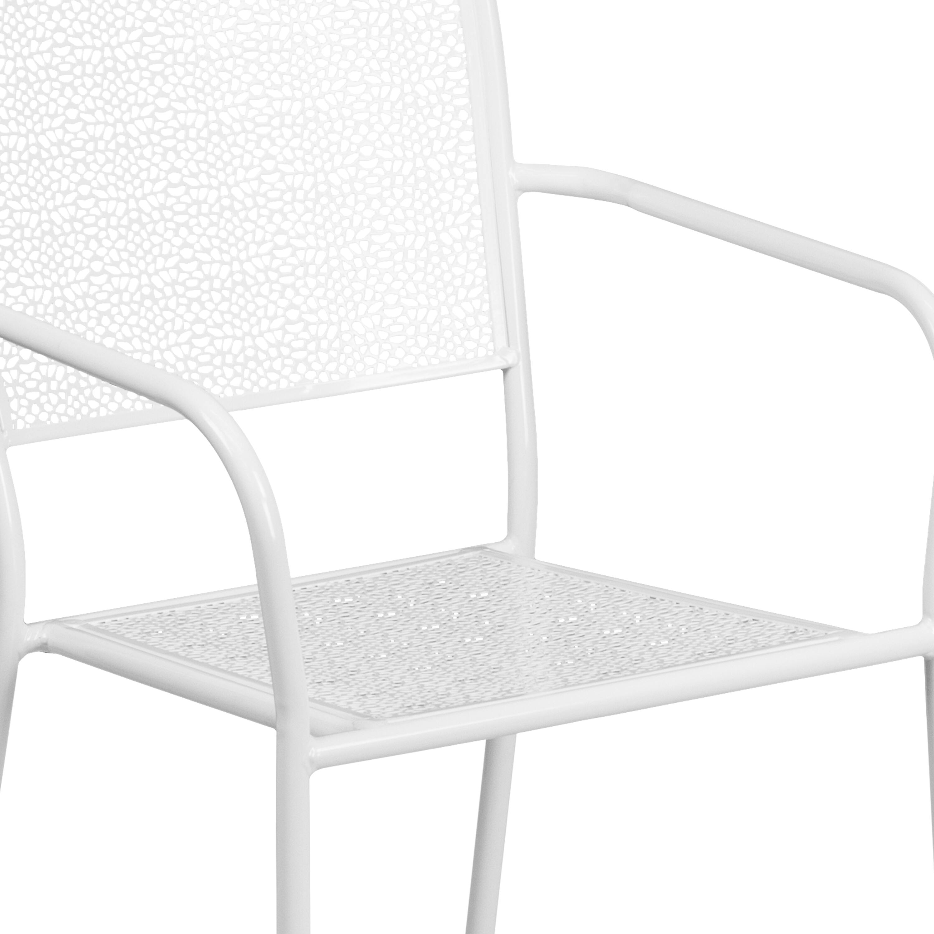 Alt View 8. Emma + Oliver - Commercial Grade Colorful Metal Patio Arm Chair with Square Back - White.