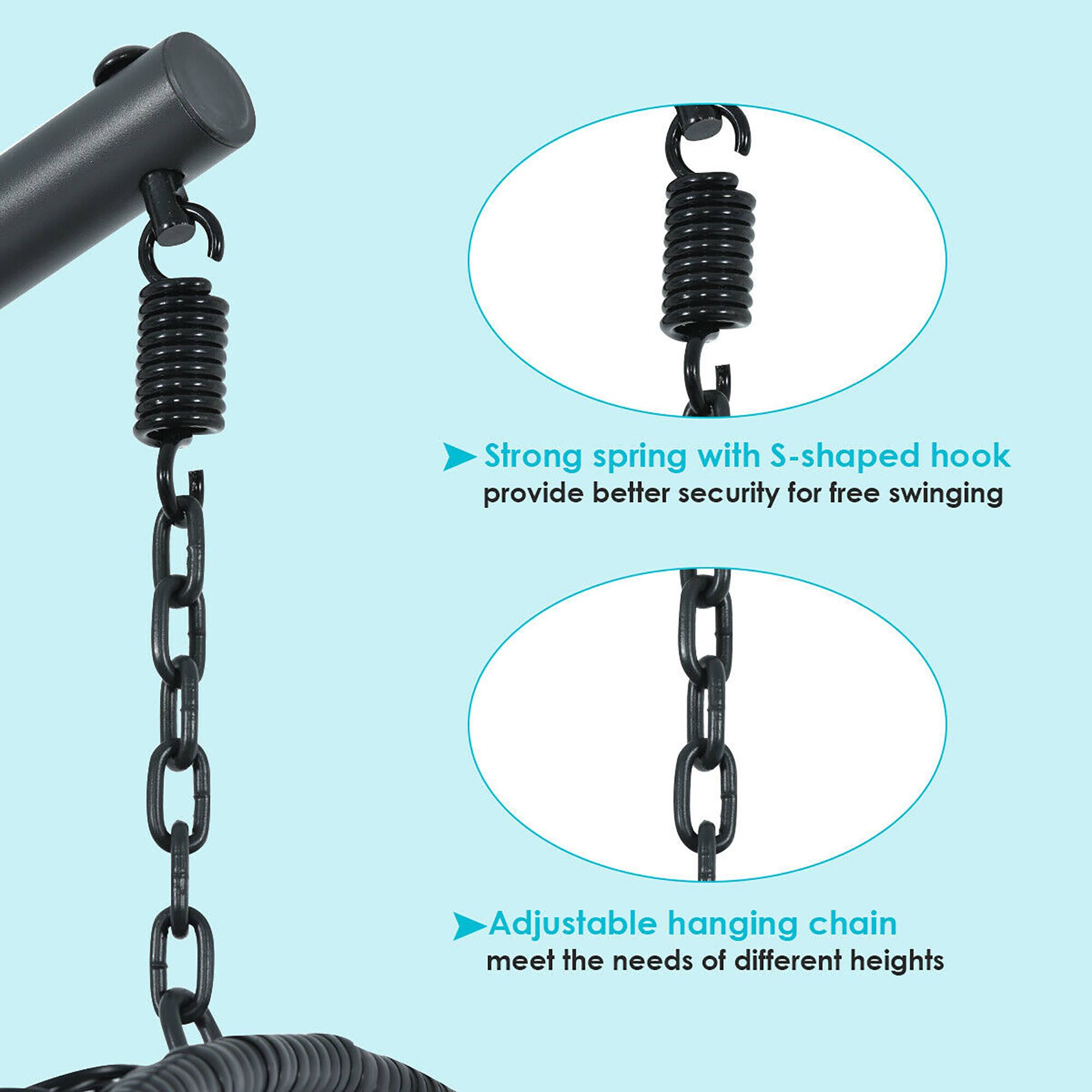 - Strong spring with S-shaped hook provide better security for free swinging
- Adjustable hanging chain meet the needs of different heights