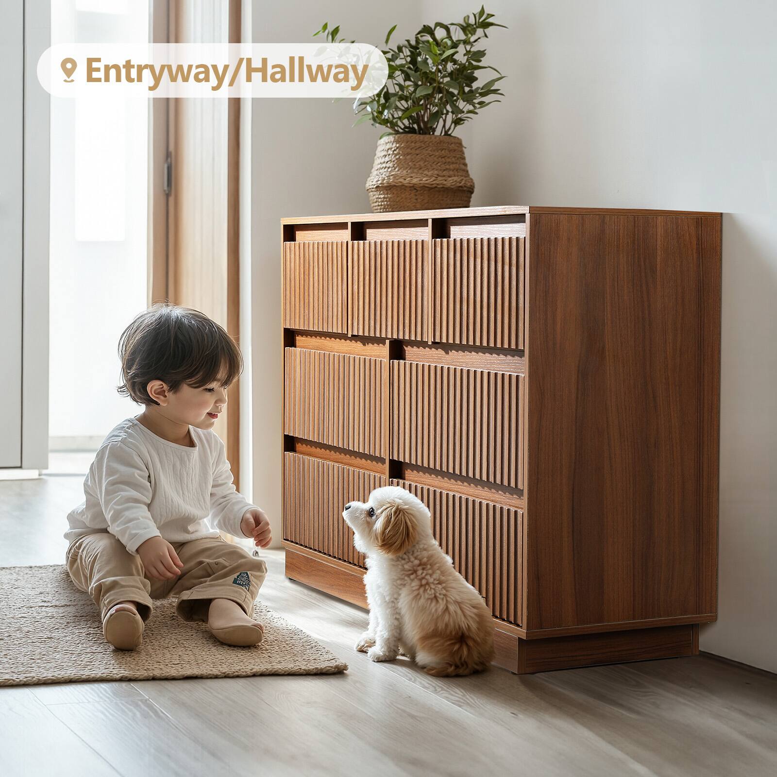 Alt View 6. Koligey - 7-Drawer Dresser 47"W Double Dresser With Waveform Fluted Panel - brown.