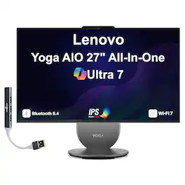 Lenovo - Yoga All-in-One 27 QHD Display (Ultra 7-255H, 16GB, 1TB SSD, Intel Arc 140T, WiFi 7, Win 11 Home) w/USB Hub - Luna Grey