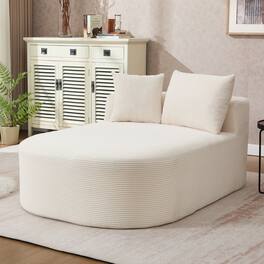 AENKYO - Oversized Convertible Sleeper Sofa Chaise Lounge Chair with Two Soft Pillows, No Assembly Required - Beige