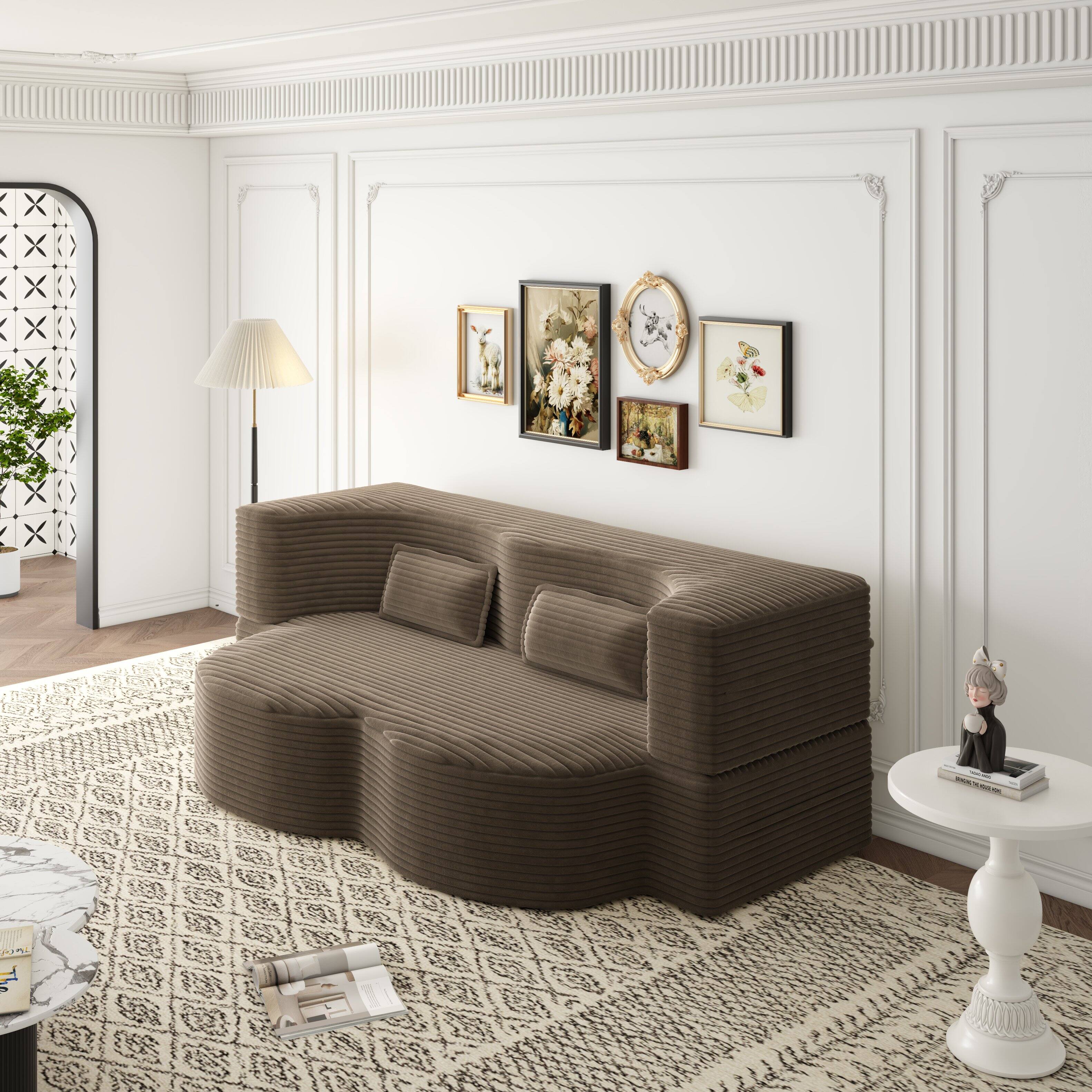 Angle. Trinkets Crazed - Convertible Sleeper Sofa Bed,15" Thick Full Size Folding Floor Couch, Corduroy Foam-Filled Futon Loveseat Couch - Coffee.