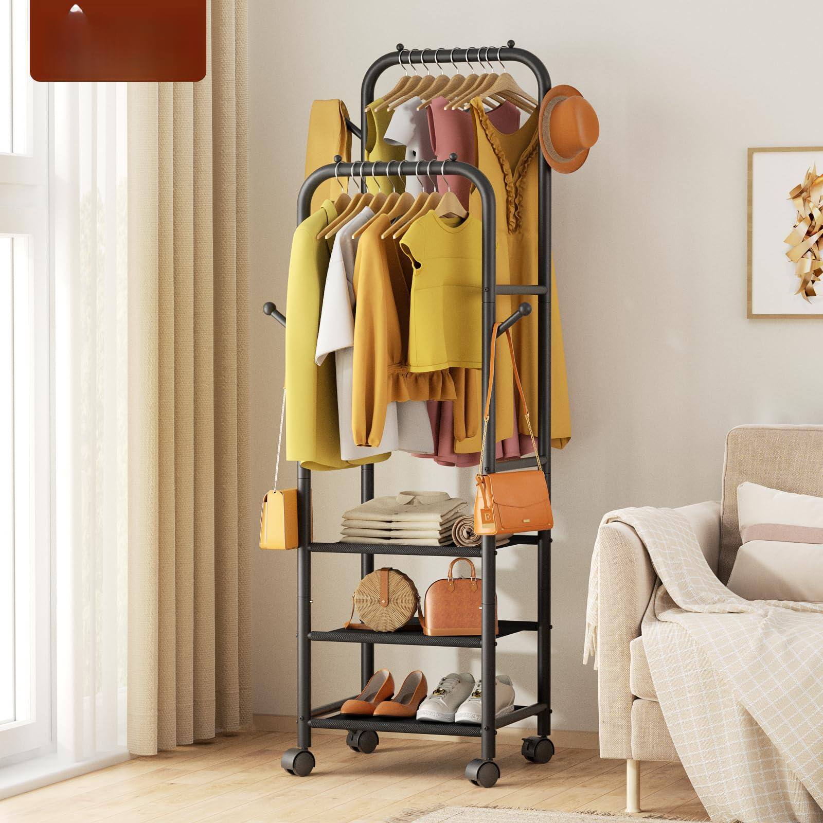 Alt View 2. Refined Abode Design - Rolling Clothing Racks For Hanging Clothes Double Rods Rack With Wheels Sturdy Coat Portable Metal Garment ... - Black With Storage Bin.