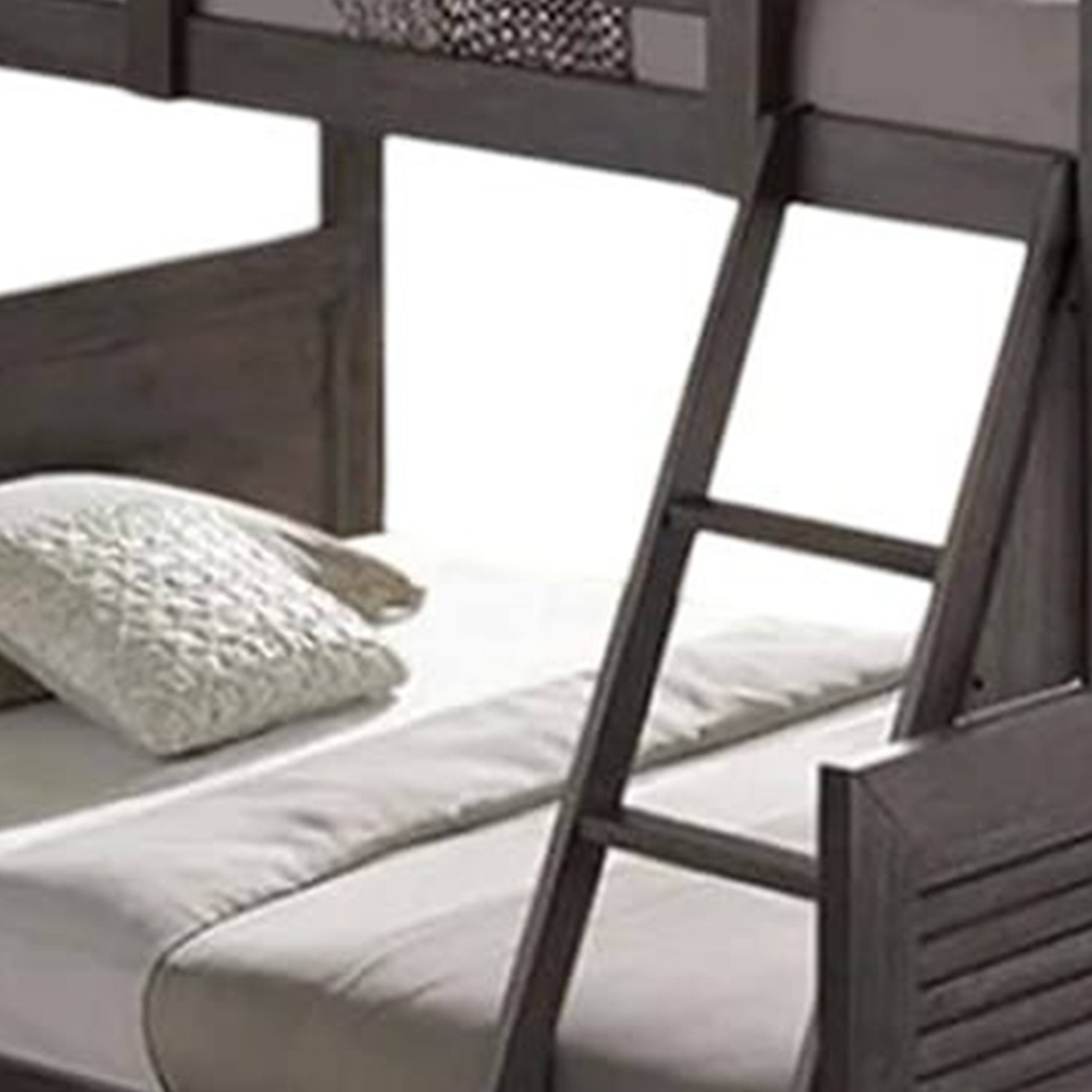 Alt View 1. Manhattan Lane - Wexo Twin over Full Bunk Bed, Charcoal Brown Slat Design and Ladder - Charcoal Brown.