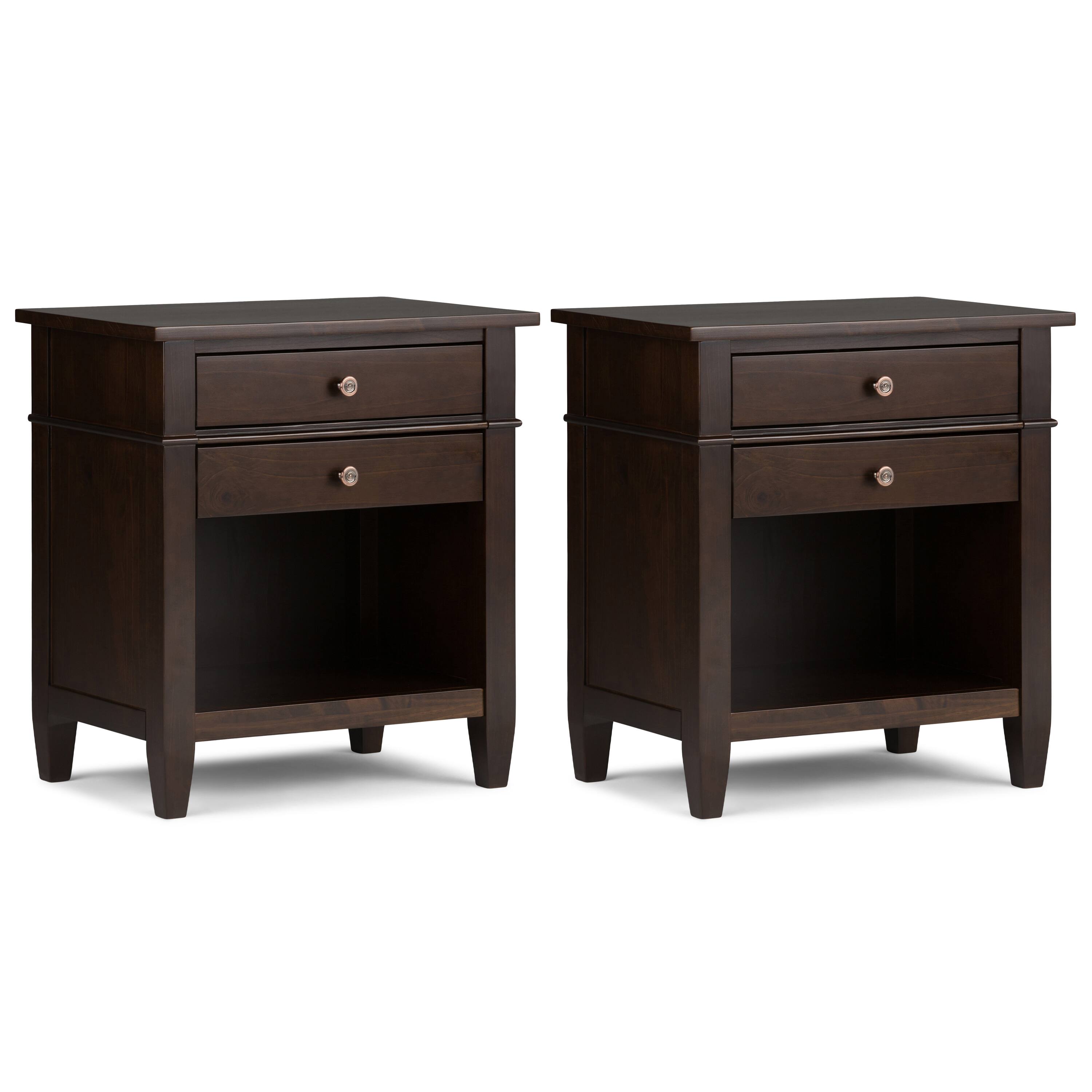 Front. Simpli Home - Carlton 24 inch Bedside Table (Set of 2) - Dark Tobacco Brown.