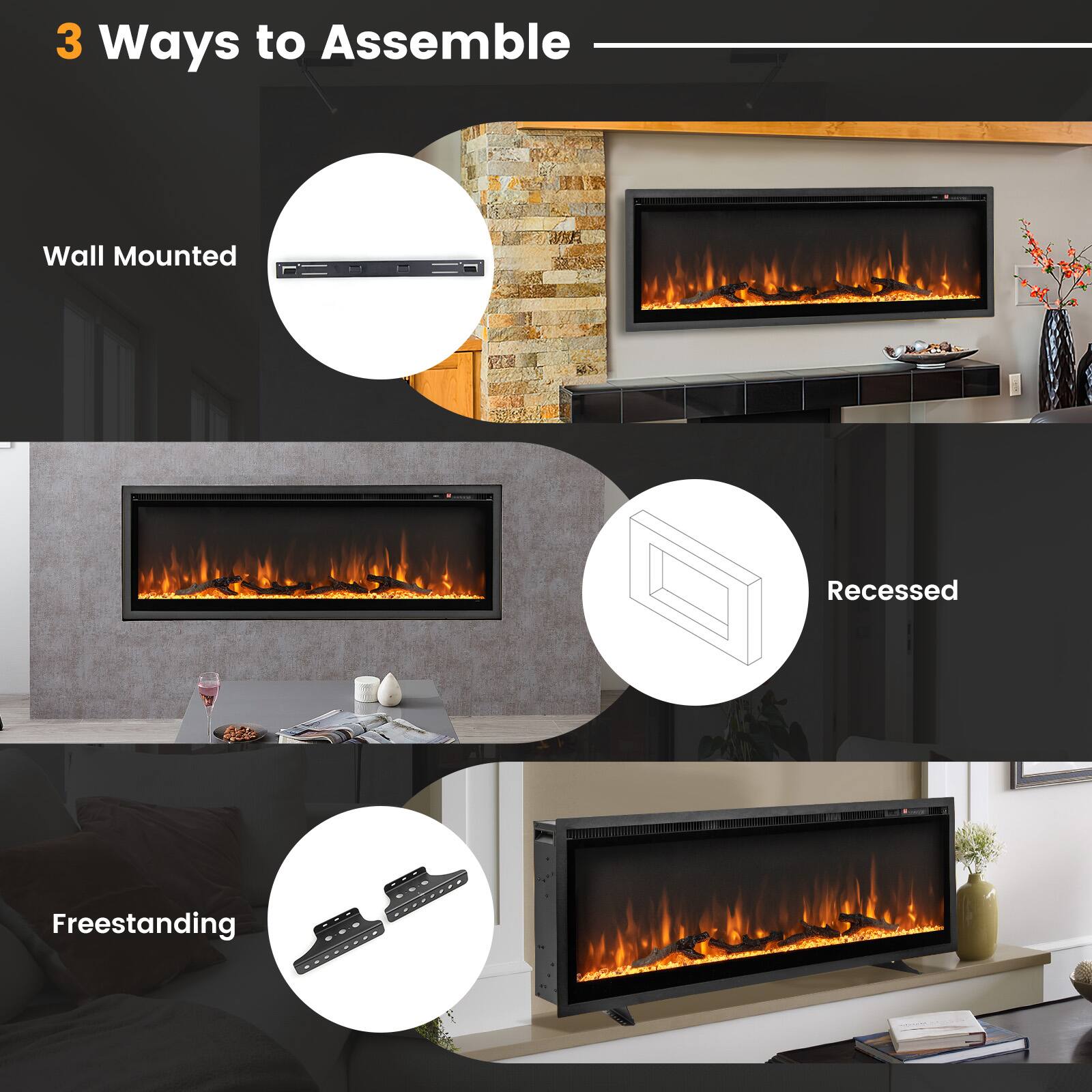 3 Ways to Assemble: Wall Mounted, Recessed, Freestanding