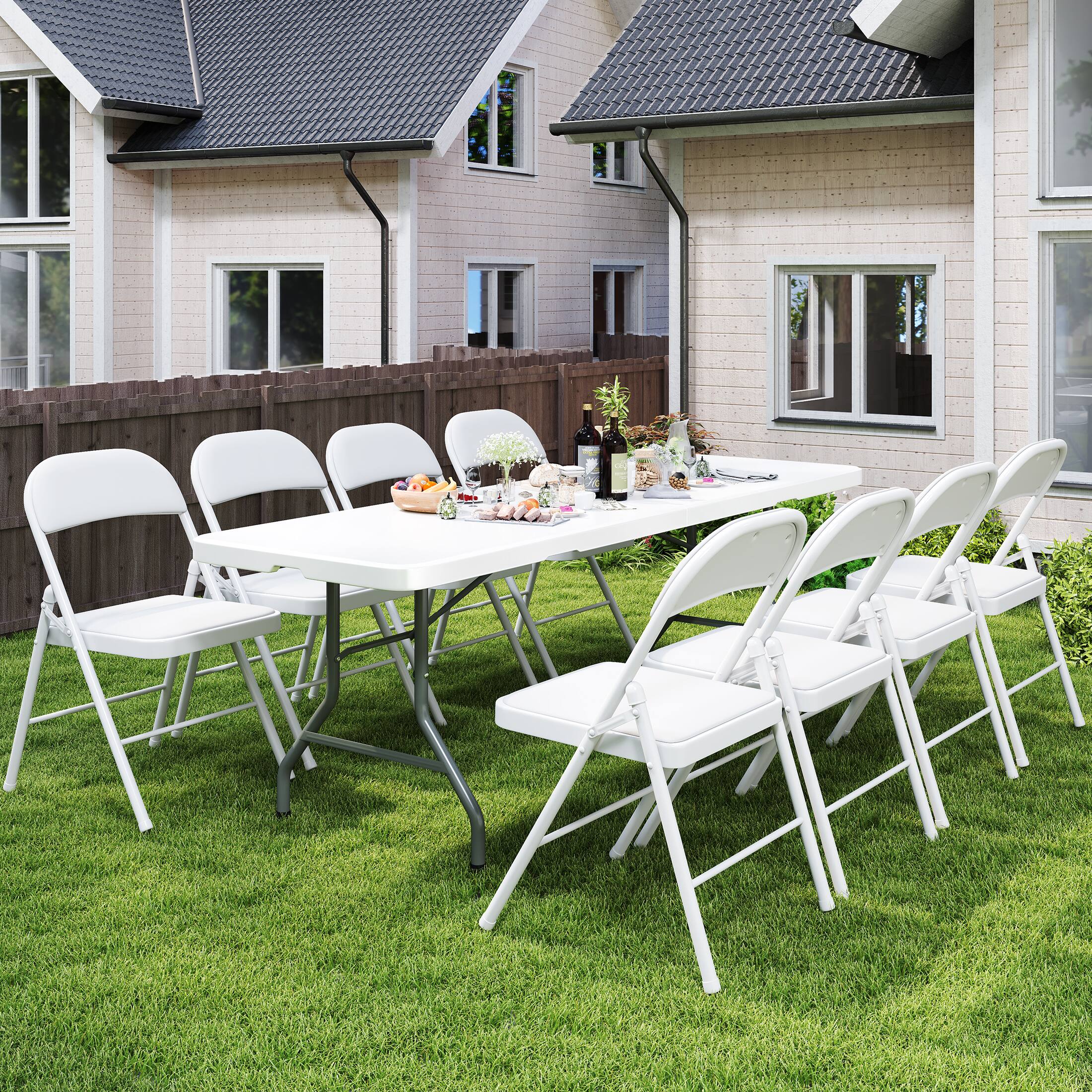 Alt View 2. SKONYON - 8ft Rectangular Folding Plastic Table - White + Gray.