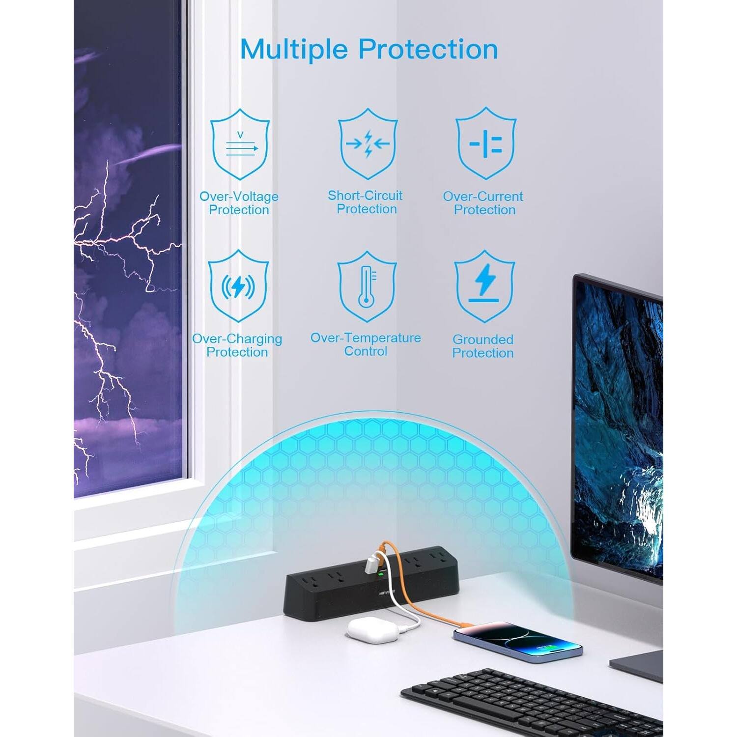 Multiple Protection:

- Over-Voltage Protection
- Short-Circuit Protection
- Over-Current Protection
- Over-Charging Protection
- Over-Temperature Control
- Grounded Protection