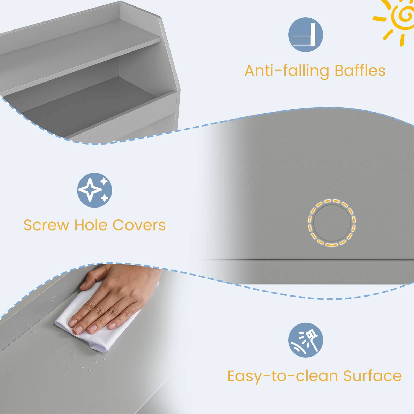 Anti-falling Baffles  
Screw Hole Covers  
Easy-to-clean Surface